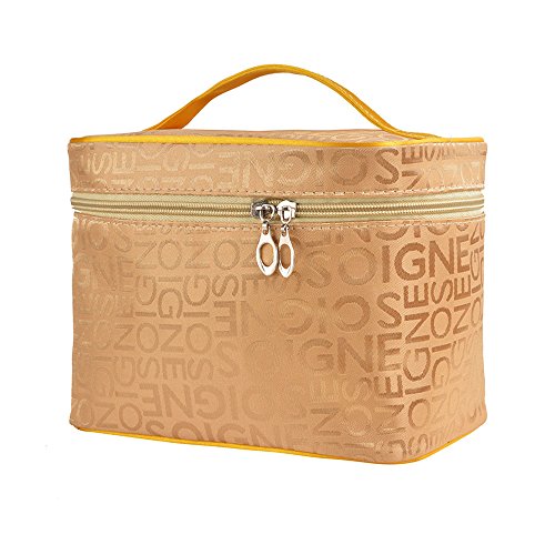 Large Train Case Style Cosmetic Makeup Bag with Double Zipper & Brush Holder - Portable Travel Organizer for Women's Brushes & Toiletries | Perfect for Travel, Home Storage & Professional Makeup Artists