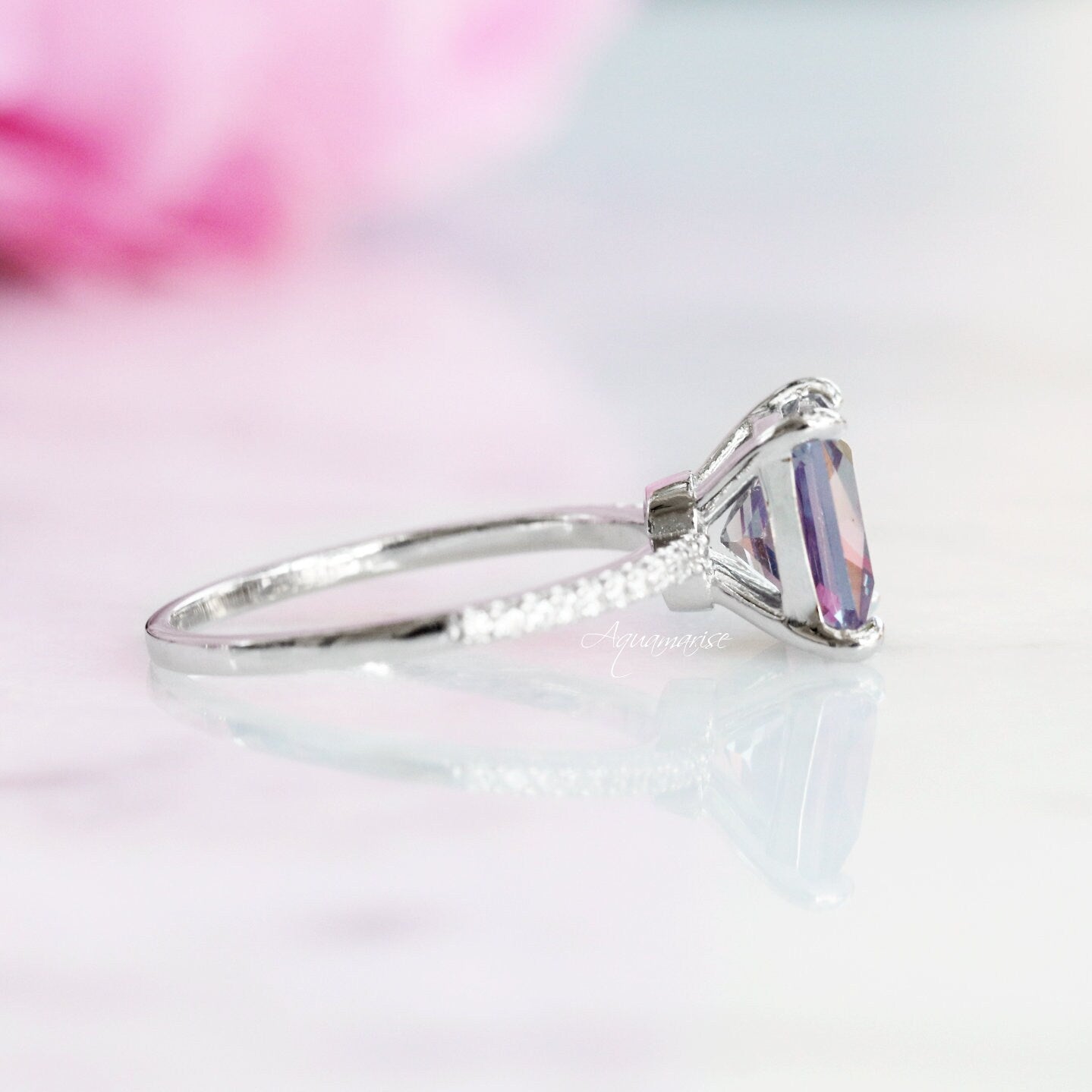 Nora Alexandrite Ring Sterling Silver - Elegant Color Changing Gemstone Jewelry for Women, Perfect for Engagement, Wedding & Special Occasions