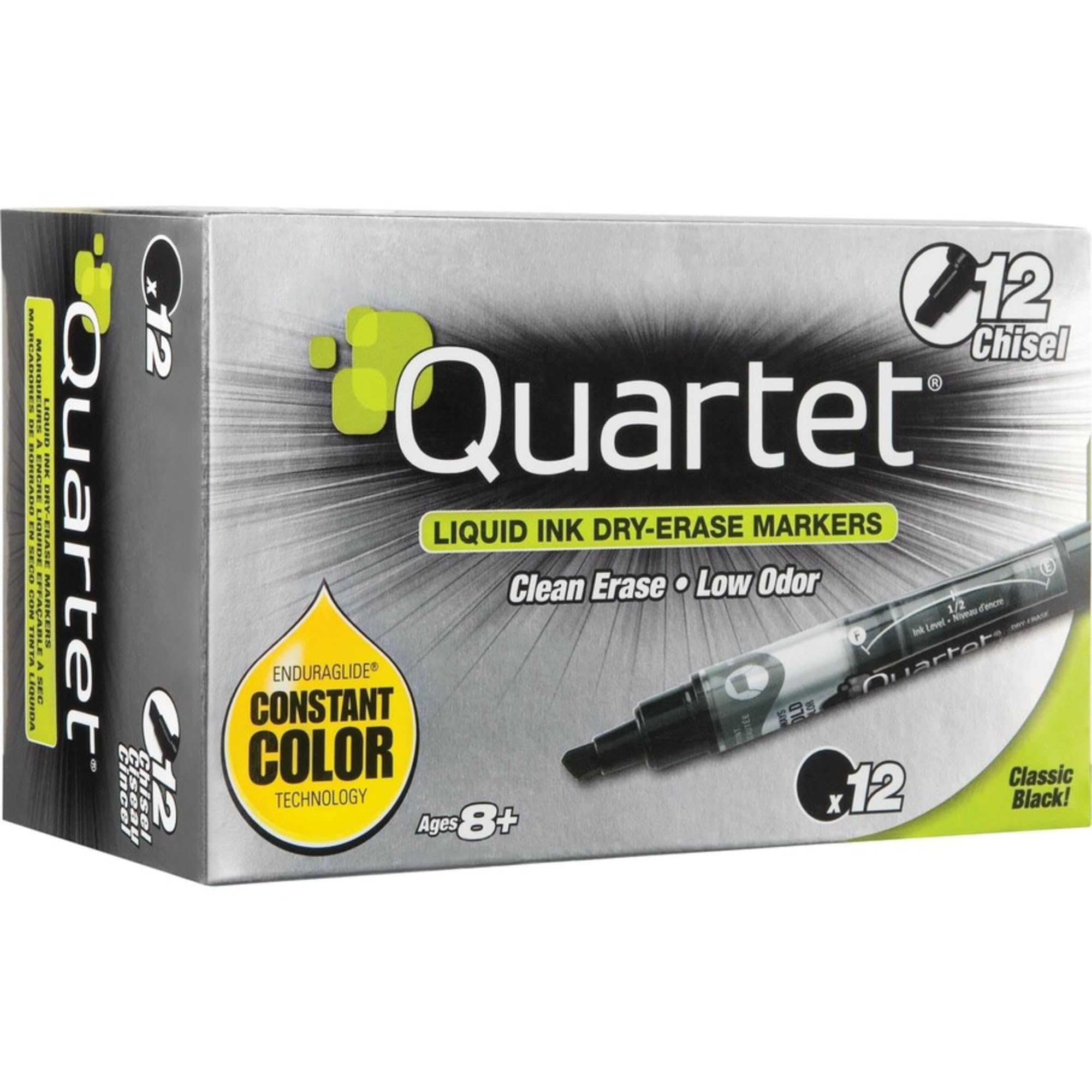 Quartet Dry Erase Markers 12 Pack - Chisel Tip Whiteboard Markers with EnduraGlide Technology - Black White Board Pens for Teachers, Office & Homeschool Supplies - Ideal for Classrooms, Presentations & Home Organization (5001-2M)