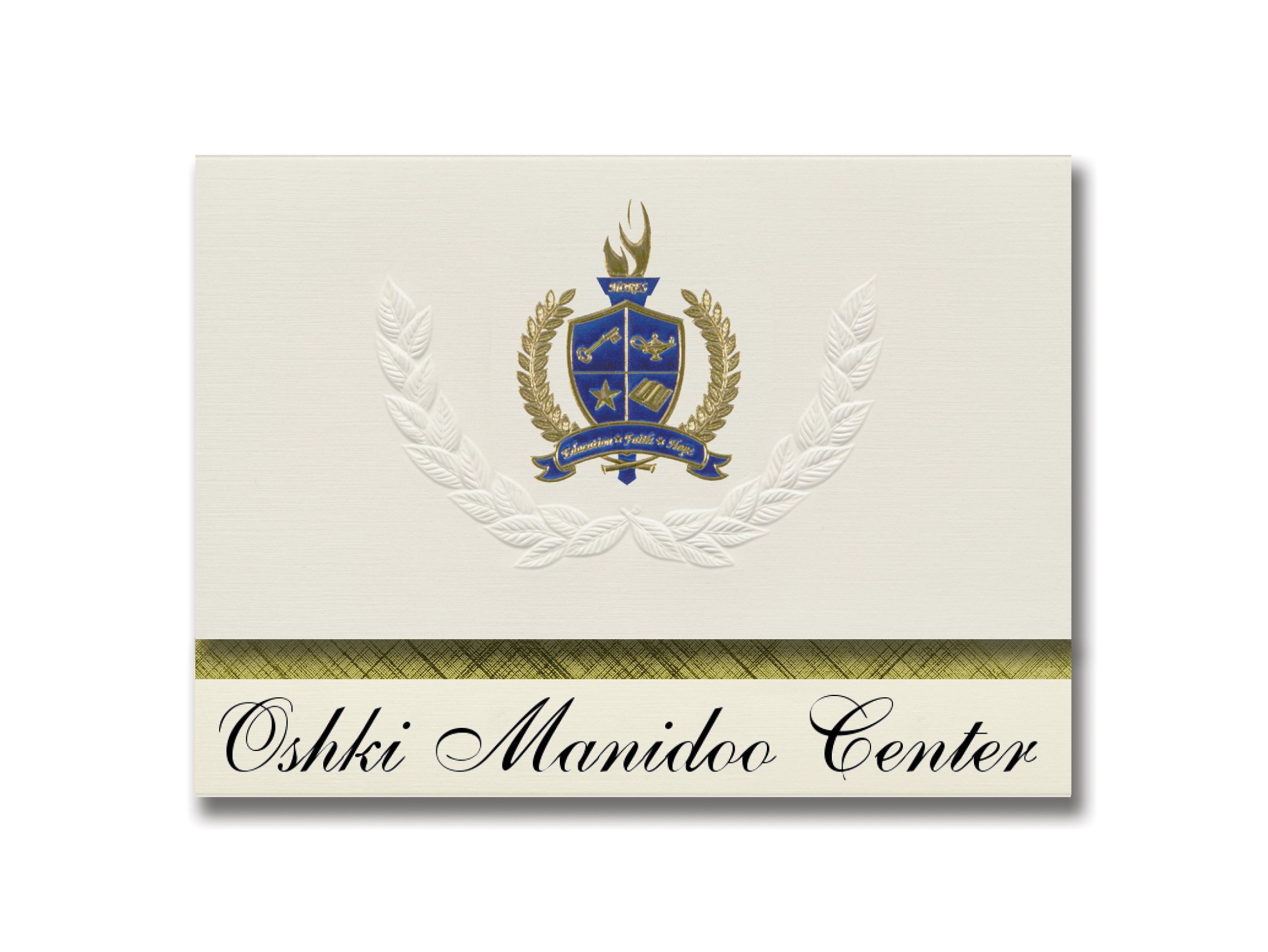 Premium Graduation Announcements - Oshki Manidoo Center (Bemidji, MN) Presidential Style with Gold & Blue Metallic Foil Seal - Elite Package of 25 - Perfect for College Graduation Ceremonies & Academic Achievements