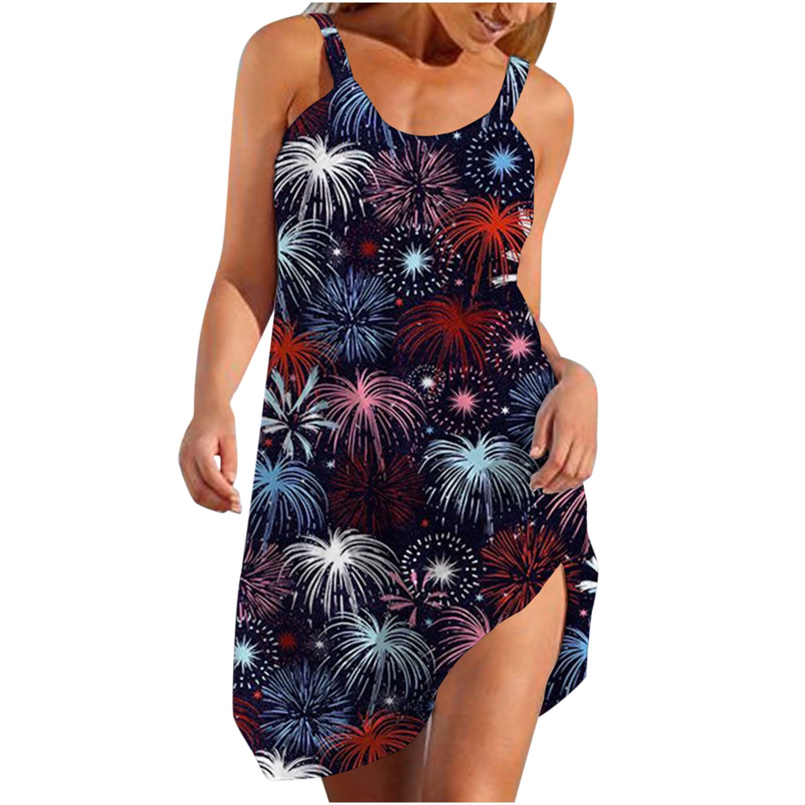 Women's Summer Sundresses 2022 - Casual Round Neck Sleeveless Mini & Maxi Dresses, Boho Floral Digital Print for Beach, Vacation & Outdoor Activities