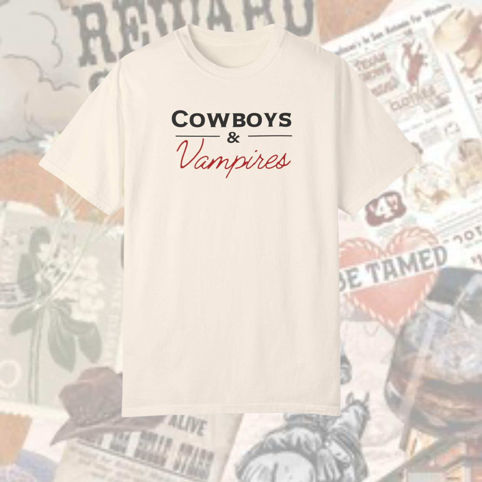 Trendy Cowboys & Vampires Graphic T-Shirt for Men & Women - Soft Cotton Tee for Casual Wear, Halloween Costumes & Themed Parties