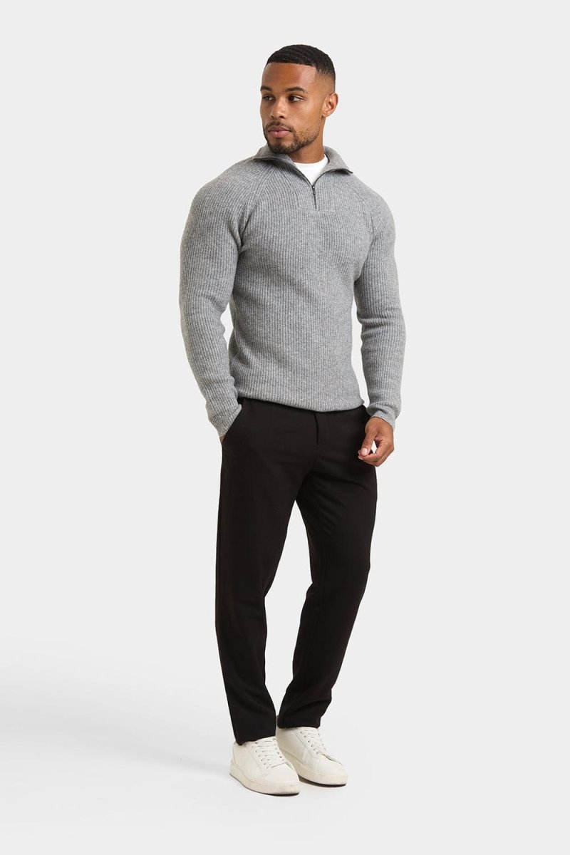 Soft Grey Fisherman Rib Quarter Zip Sweater - Cozy & Stylish Pullover for Men & Women | Perfect for Casual Outings & Outdoor Adventures