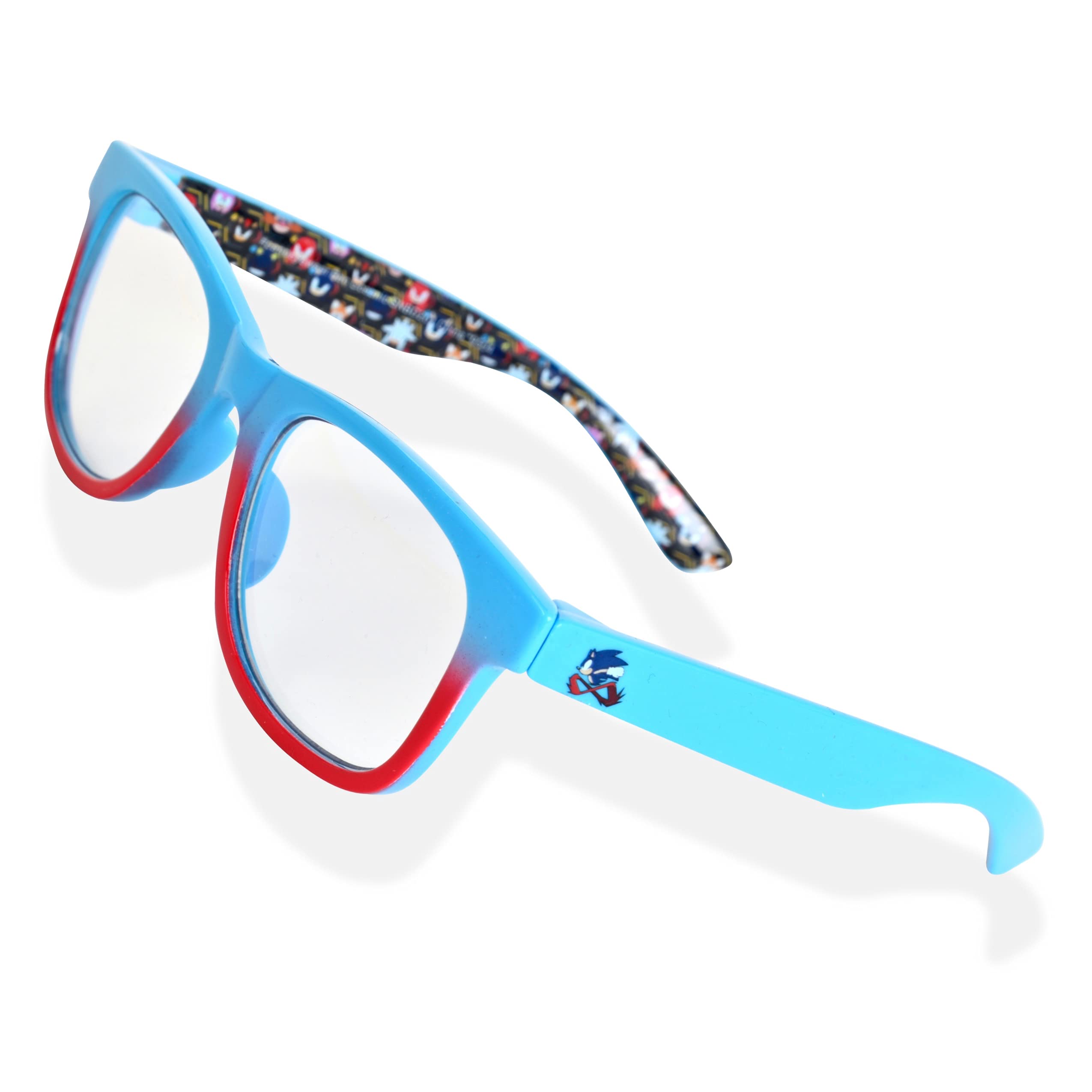 Sonic The Hedgehog Blue Light Blocking Glasses for Kids - Anti Eyestrain Computer Gaming Glasses for Boys & Girls with Protective Case (Blue/Red) - Perfect for Online Classes, Video Games & Screen Time Protection