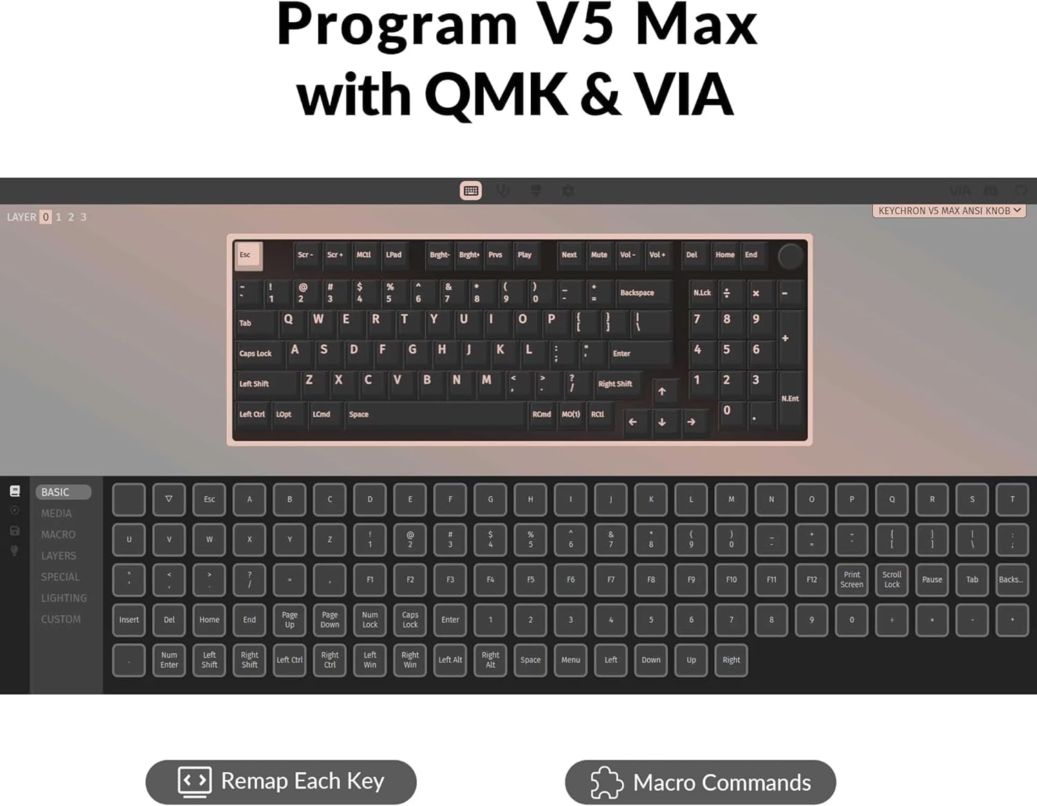 Keychron V5 Max Wireless Custom Mechanical Keyboard with Knob - QMK/VIA Programmable, 96% Layout, Bluetooth 5.1/2.4GHz/Wired, RGB Backlit, Hot-Swappable Gateron Jupiter Red Switches - Compatible with Mac & Windows - Perfect for Gaming, Coding & Office Work