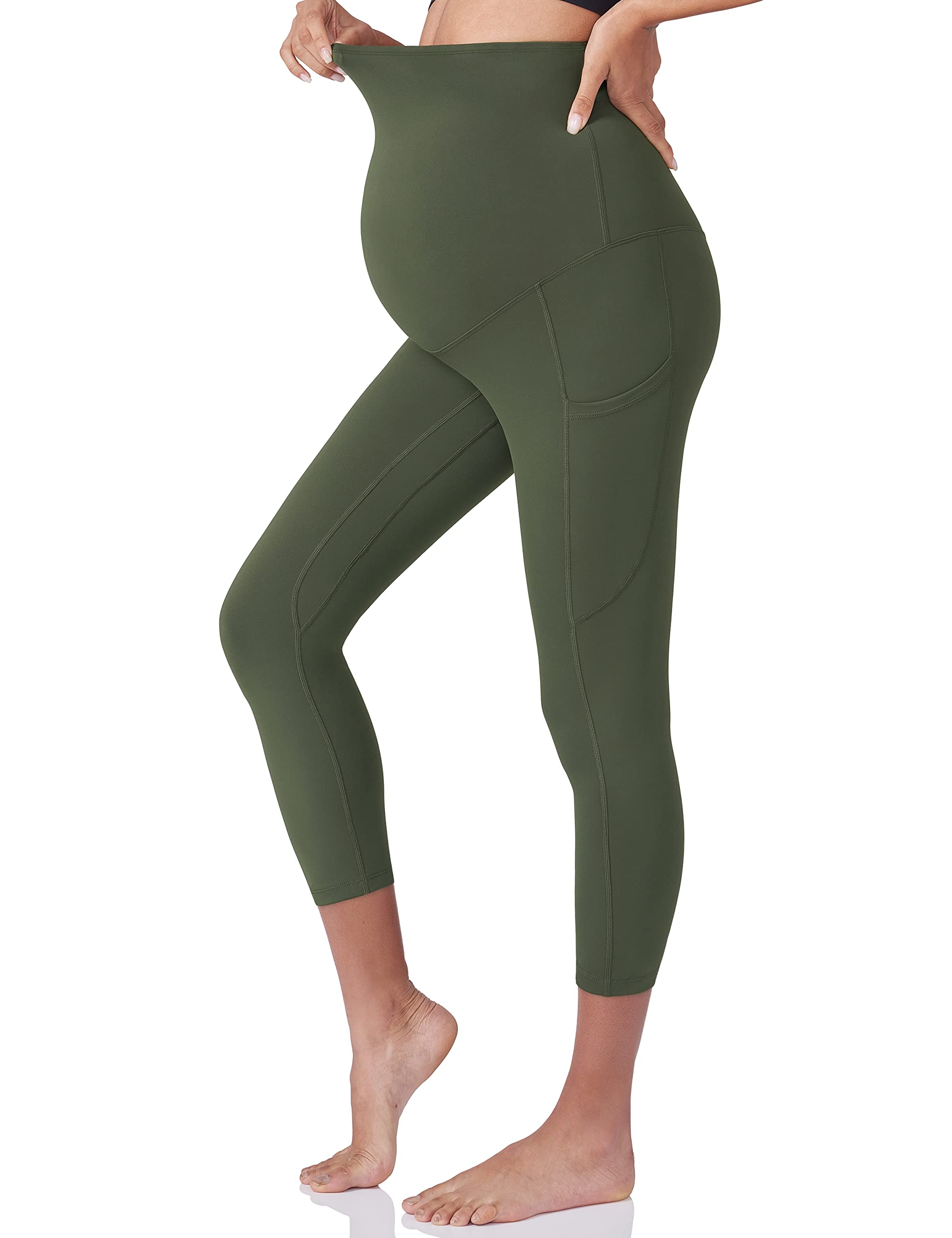 POSHDIVAH Women's Maternity Yoga Pants - Over The Belly Pregnancy Workout Leggings with Pockets - Soft Stretchy Activewear for Gym, Running & Office Wear