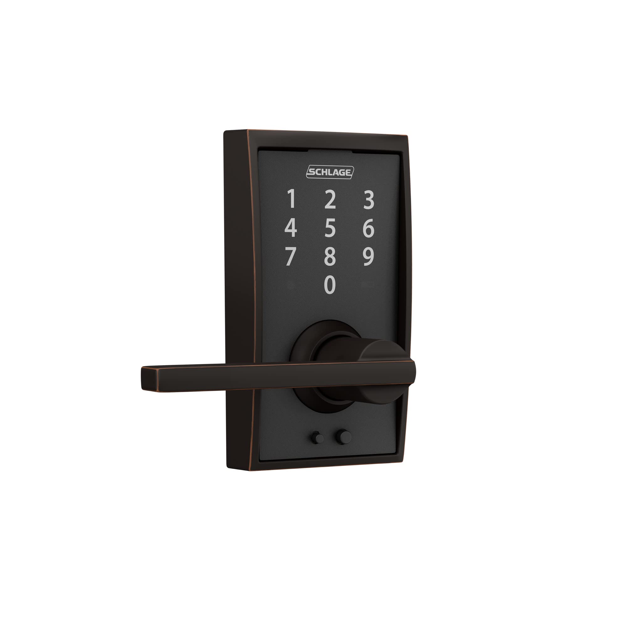 Schlage FE695 CEN 716 LAT Touch Century Electronic Keyless Entry Deadbolt Lock with Latitude Lever in Aged Bronze - Secure Smart Door Lock for Homes & Apartments