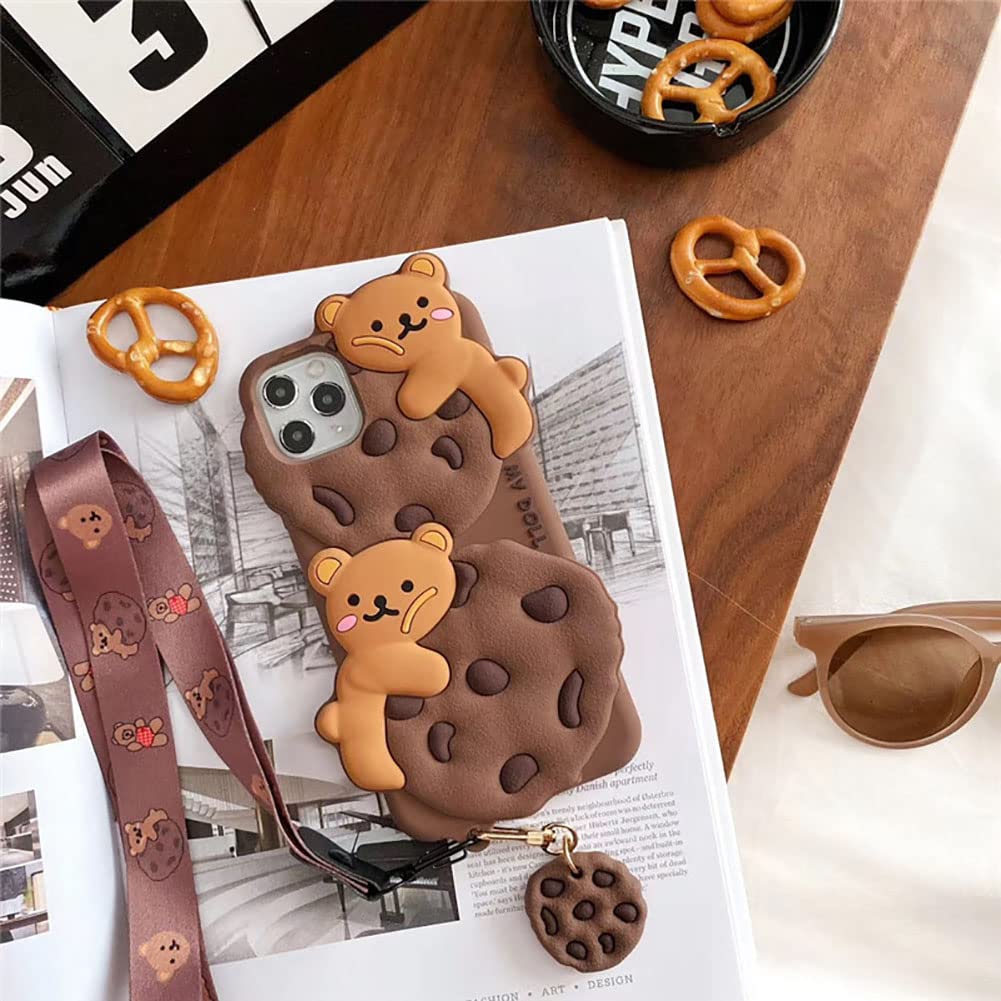 Yatchen Cute 3D Cartoon Bear Soft Silicone Case for iPhone 13 Pro Max - Kawaii Cookie Bear Design with Strap Lanyard, Protective Phone Cover for Women & Girls | Perfect Gift for Birthday, Christmas & Daily Use
