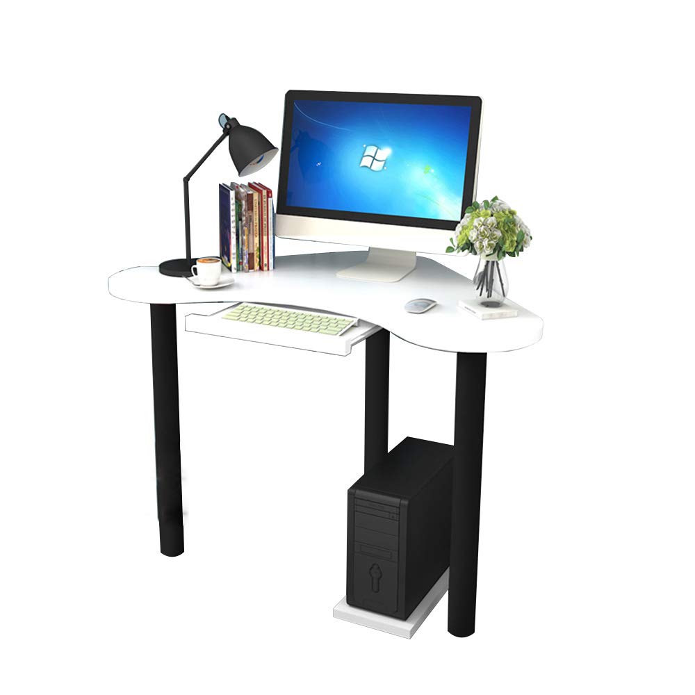 ZR-Wall Corner Computer Desk with Keyboard Tray - Space Saving White Study Desk for Home Office, Gaming & Workstation Setup