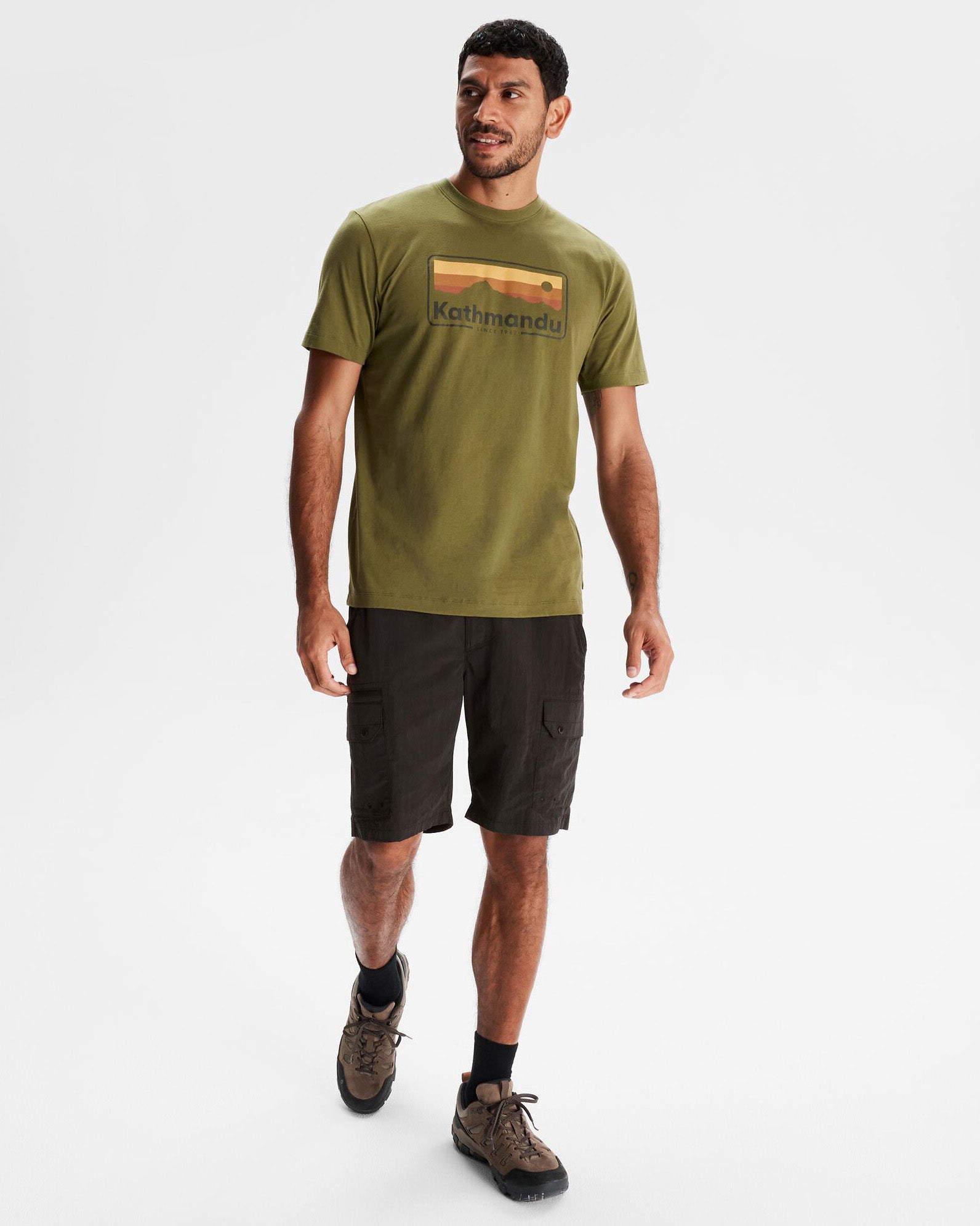 Men's Kathmandu Logo 70's Vintage Organic Cotton T-Shirt - Dark Fern Green for Casual Wear & Outdoor Adventures
