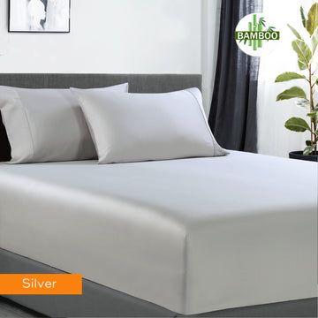 400 Thread Count Bamboo Cotton Fitted Sheet with 2 Pillowcases - Mega King Size, Silver Gray - Ultra Soft & Breathable Bedding for Luxury Hotels & Master Bedrooms
