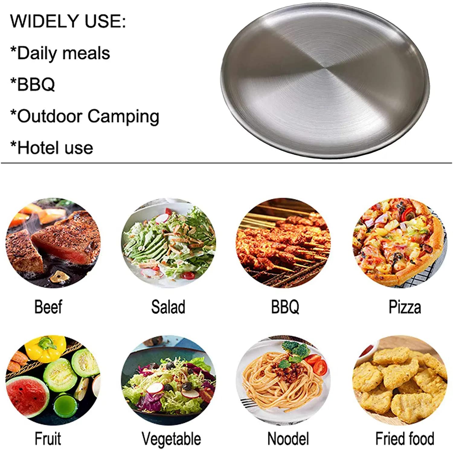 Stainless Steel Dinner Plates - 10 Inch Round Reusable Brushed Metal Plates, Heavy Duty Dishwasher Safe Kitchenware (4 Pack) - Perfect for BBQ, Steak, Picnics, Camping & Outdoor Dining