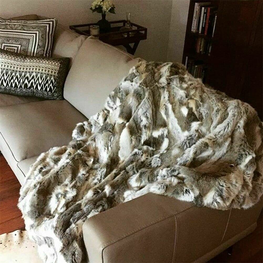 Premium Natural Rabbit Fur Throw Blanket - 55