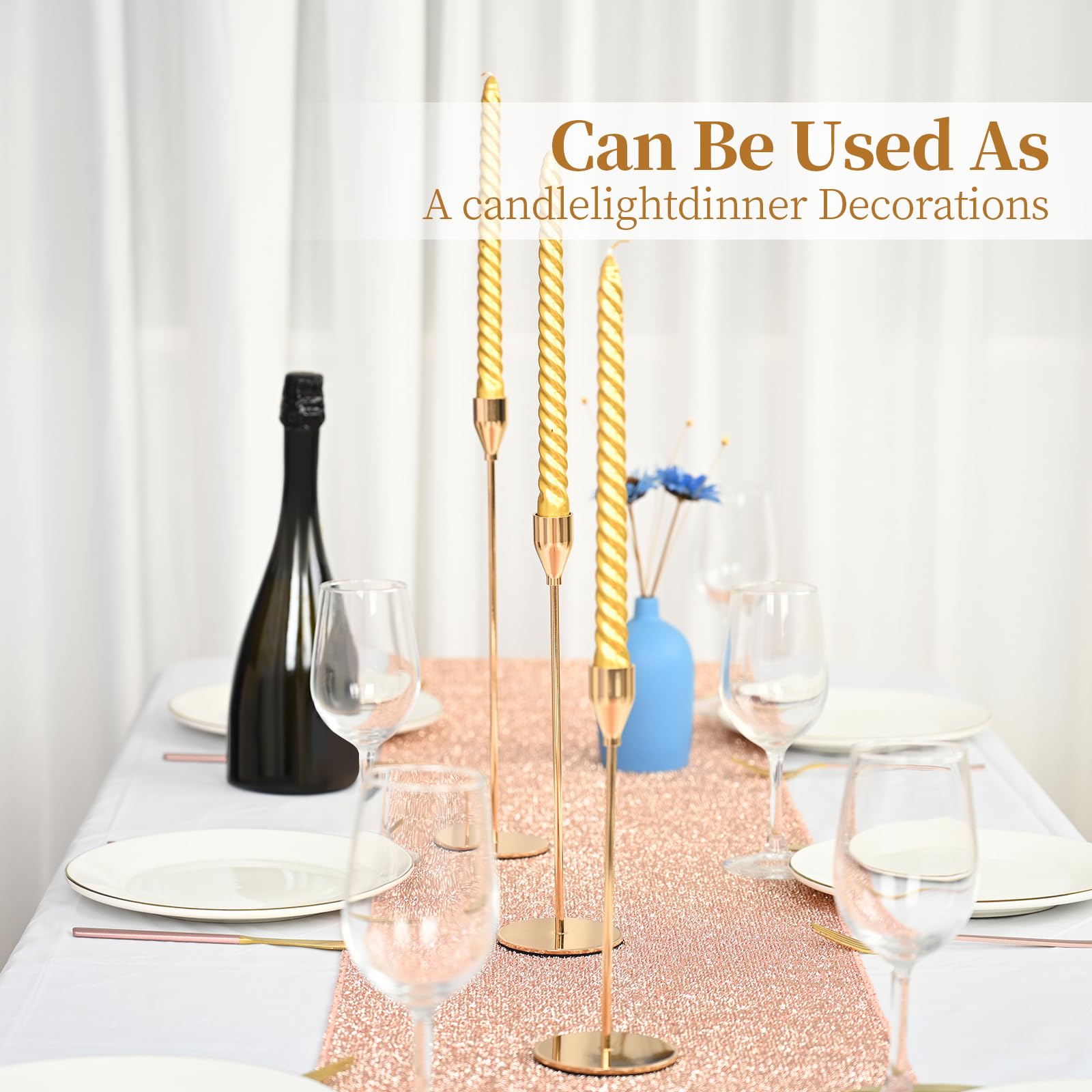 30 Pack Gold Taper Candle Holders - Elegant Metal Candlestick Holders for 3/4 Inch Candles & LED Candles - Perfect for Wedding Centerpieces, Dining Table Decor, Party Arrangements & Home Decoration