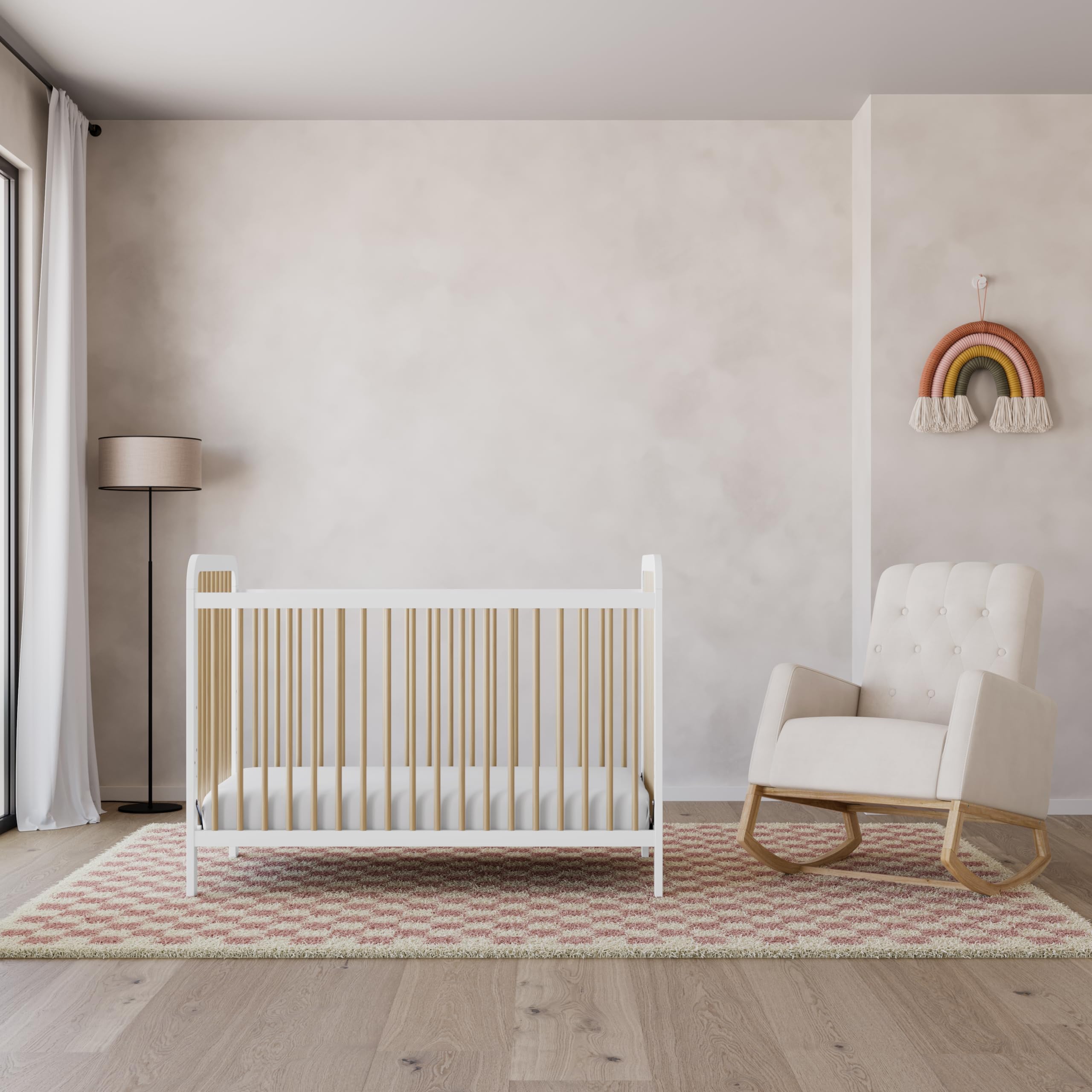 Storkcraft Pasadena 3-in-1 Convertible Baby Crib - GREENGUARD Gold Certified, White with Driftwood Finish | Converts to Daybed & Toddler Bed | Adjustable Mattress Height | Fits Standard Full-Size Crib Mattress | Perfect for Nursery, Bedroom & Daycare Use