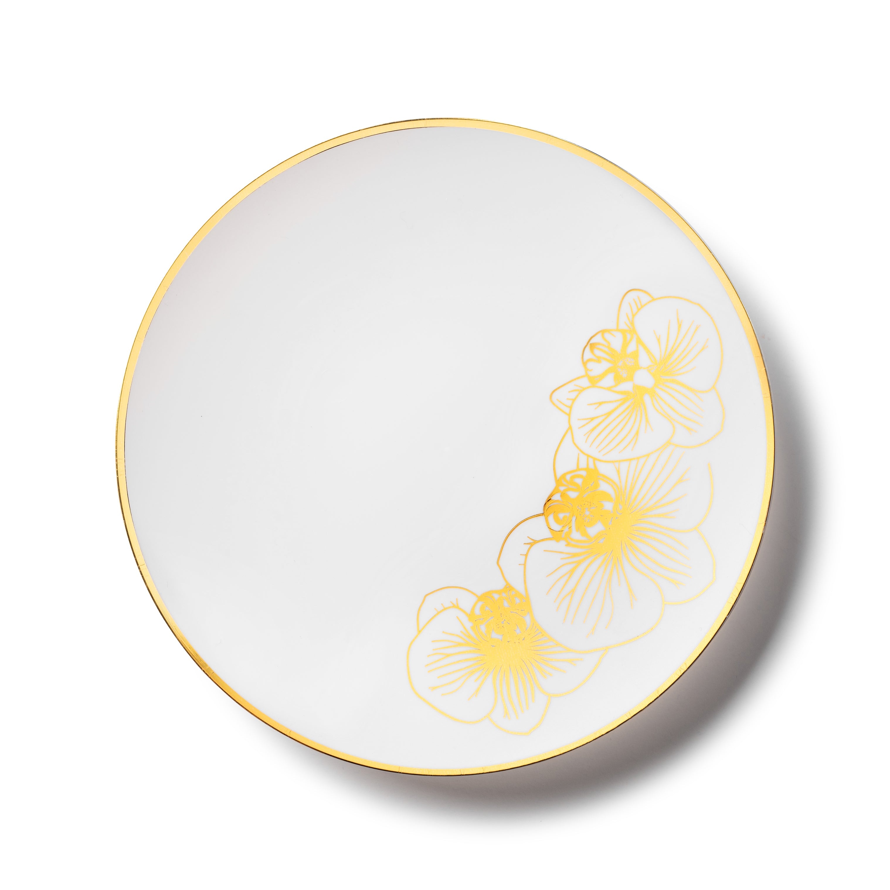 32-Piece White and Gold Round Plastic Dinnerware Set - Elegant Disposable Plates, Bowls, Cups & Utensils (Serves 16) for Parties, Weddings, and Outdoor Events