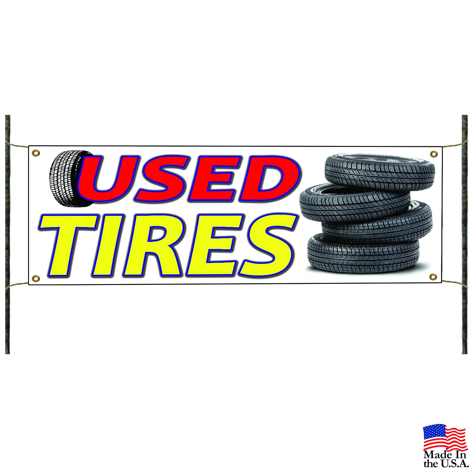 High-Quality Used Tires & Rims with Good Tread - Durable Vinyl Banner Sign for Retail Store Advertising | Perfect for Auto Shops, Tire Dealers & Vehicle Service Centers