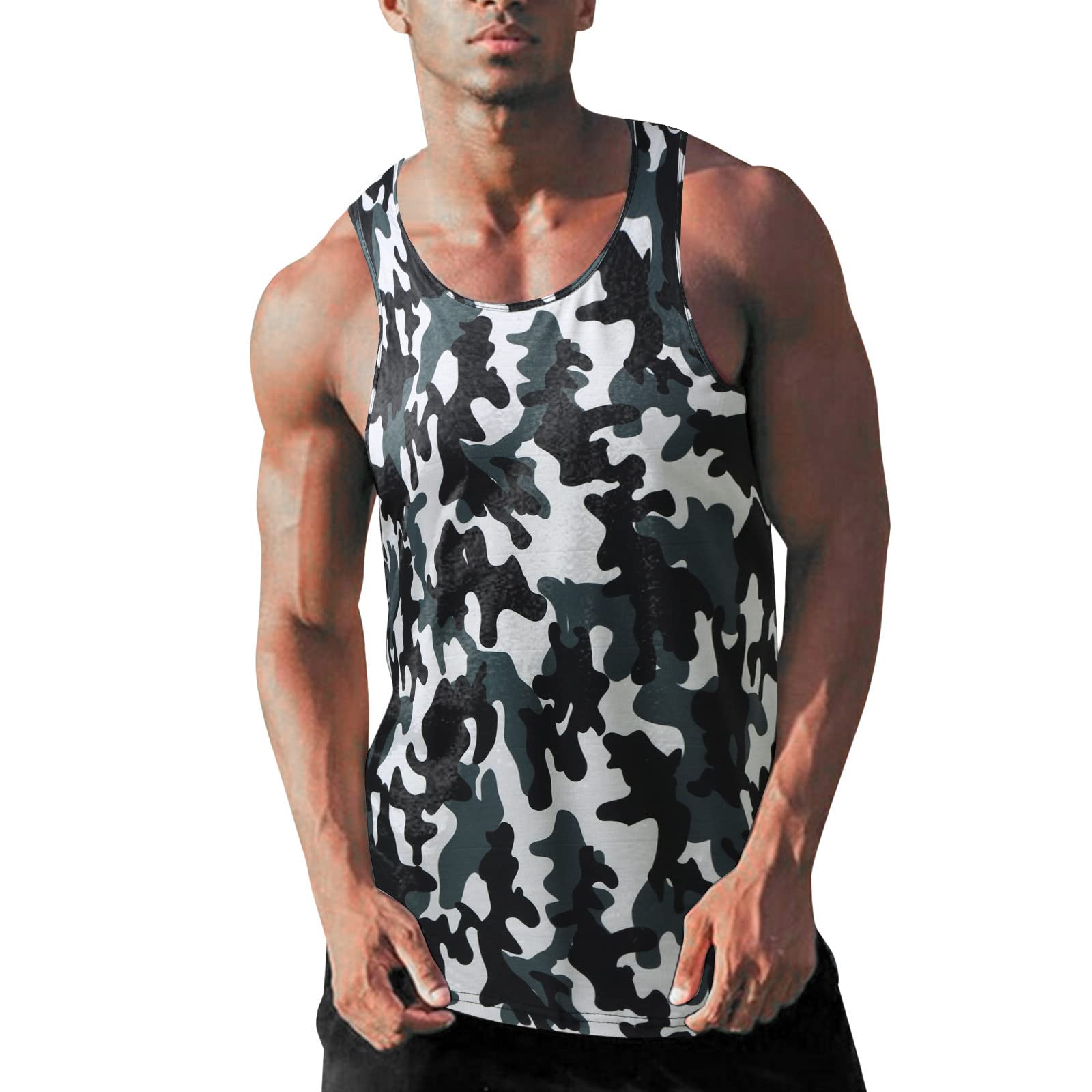 BEUU Men's Camo Tank Tops - Sleeveless Muscle Shirts for Summer, Y-Back Stringer Slim Fit Workout Shirts - Gym, Running & Athletic Wear for Outdoor Activities