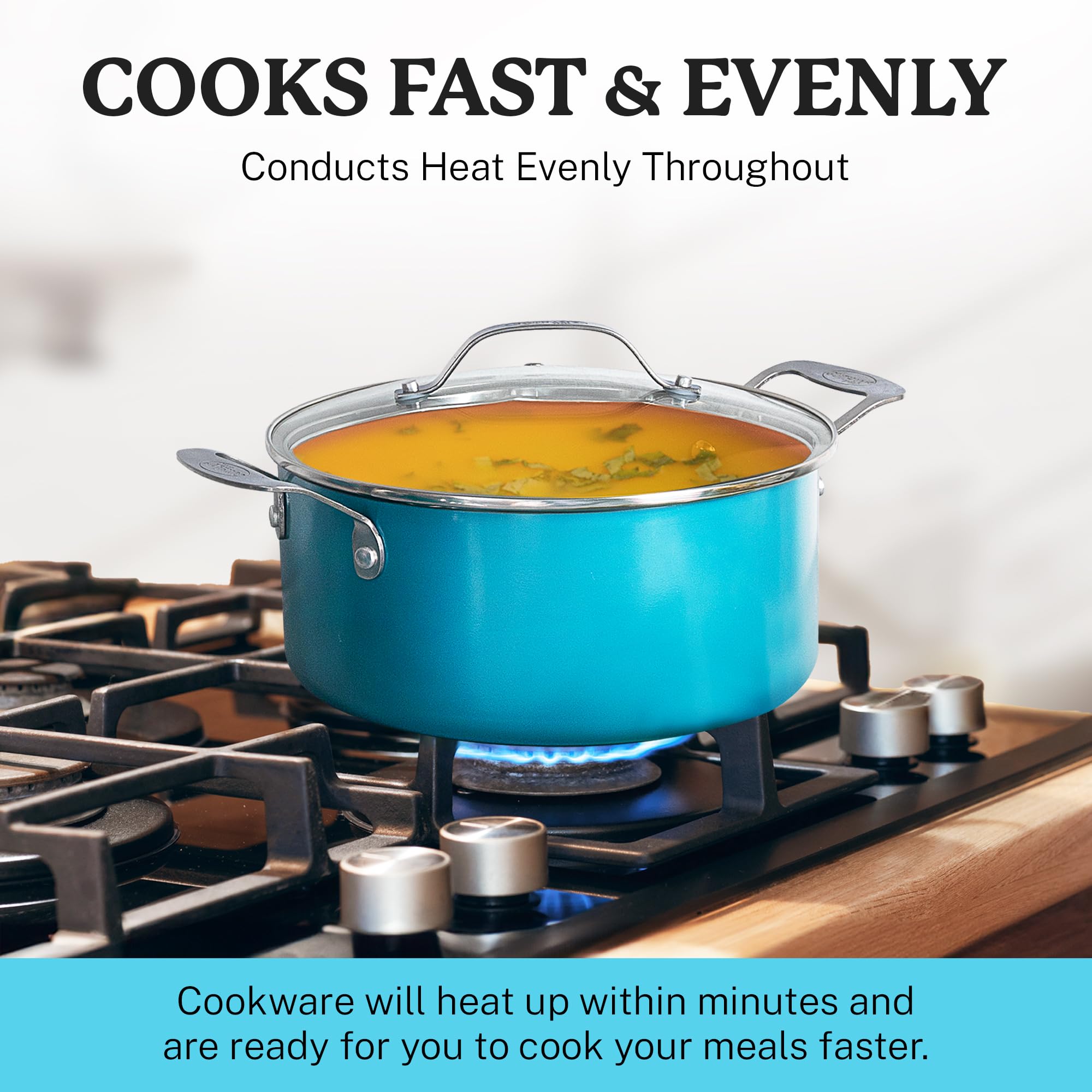 Gotham Steel 20-Piece Nonstick Ceramic Cookware Set - Pots & Pans with Stay-Cool Handles, Dishwasher Safe, Aqua Blue - Perfect for Home Cooking, Baking & Family Meals