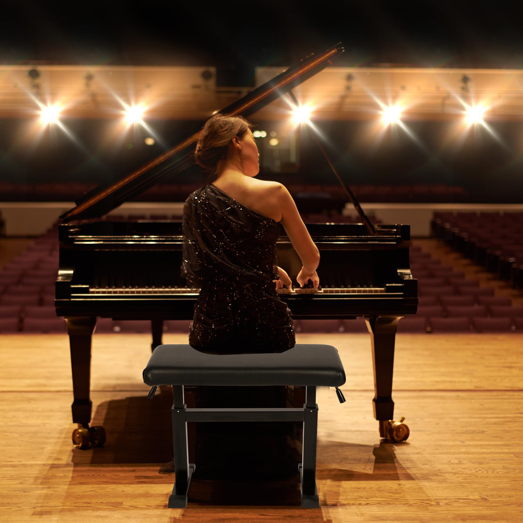 Height Adjustable Hydraulic Piano Bench - 39in Heavy Duty Keyboard Stool with PU Leather Cushion for Piano & Keyboard Stands | Perfect for Home Studios, Music Classrooms & Professional Performances (Black)