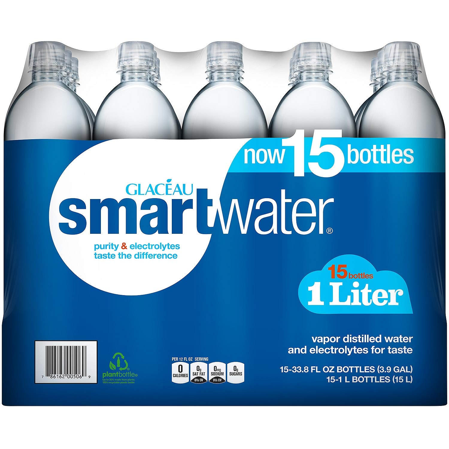 Glaceau SmartWater Bottled Water - 1 Liter Bottles (15 Pack) | Premium Electrolyte-Enhanced Water for Hydration, Fitness & On-The-Go Lifestyle