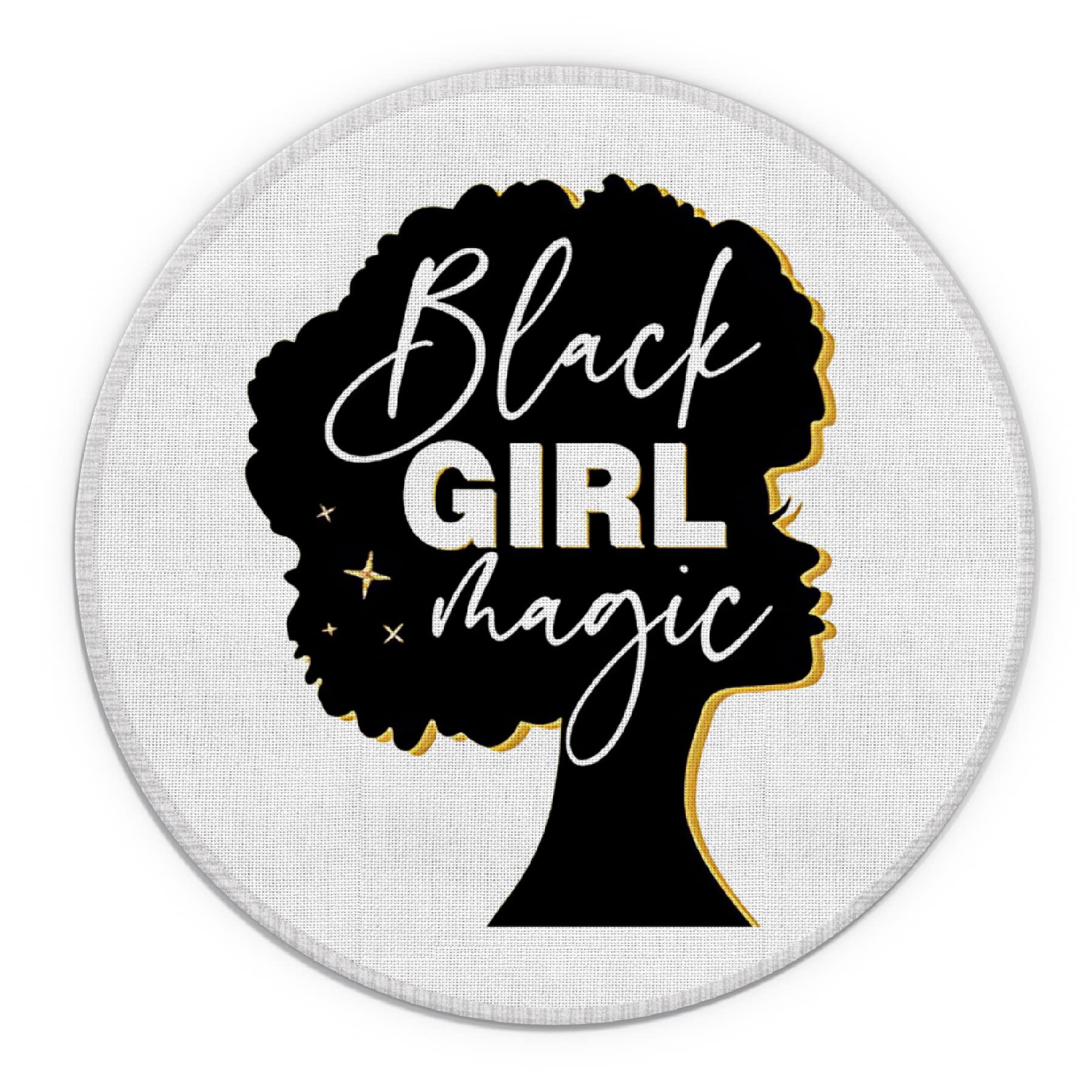 Black Woman Magic Waterproof Round Mouse Pad - 7.9 x 7.9 Inch Non-Slip Rubber Base Desk Mat for Office, Home & Dorm Decor - Perfect Gift for African American Women, Girls, Daughters & Sisters - Ideal for Work, Gaming & Computer Use