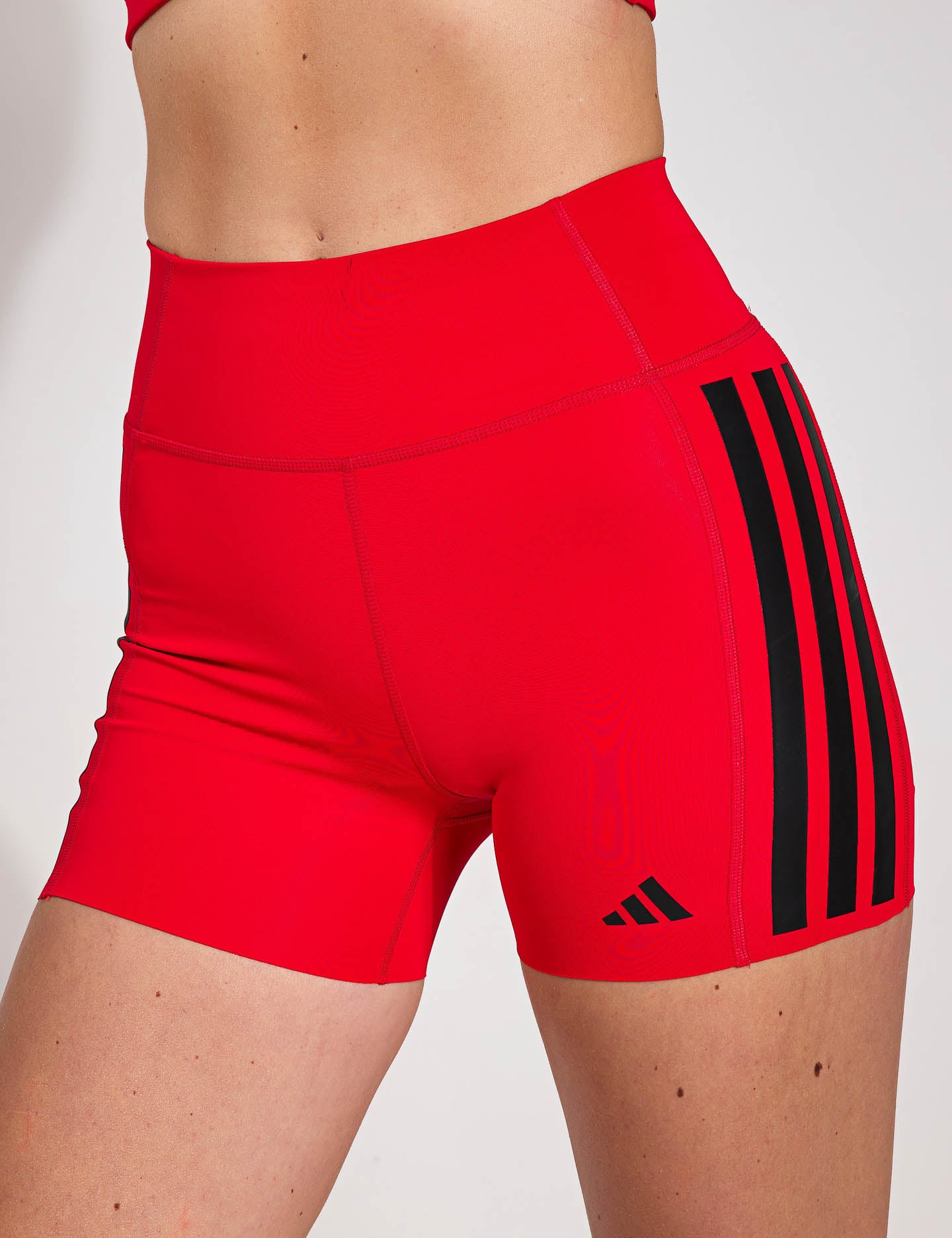 Optime 3 Stripes 1/4 Short Leggings for Women - Pure Ruby Red High Waist Yoga Pants - Workout, Running, Lounge & Everyday Comfort Wear