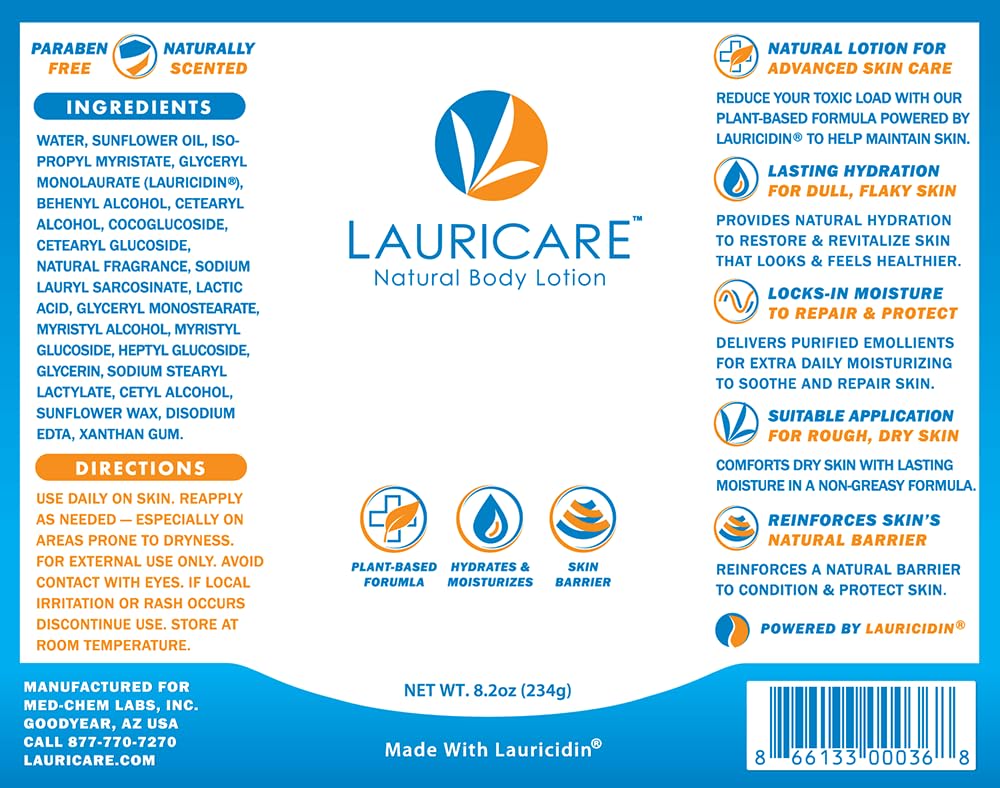 Natural Body Lotion with Lauricidin for Dry Skin Relief | Hydrating Moisturizer for Sensitive Skin | Perfect for Daily Use & Winter Care