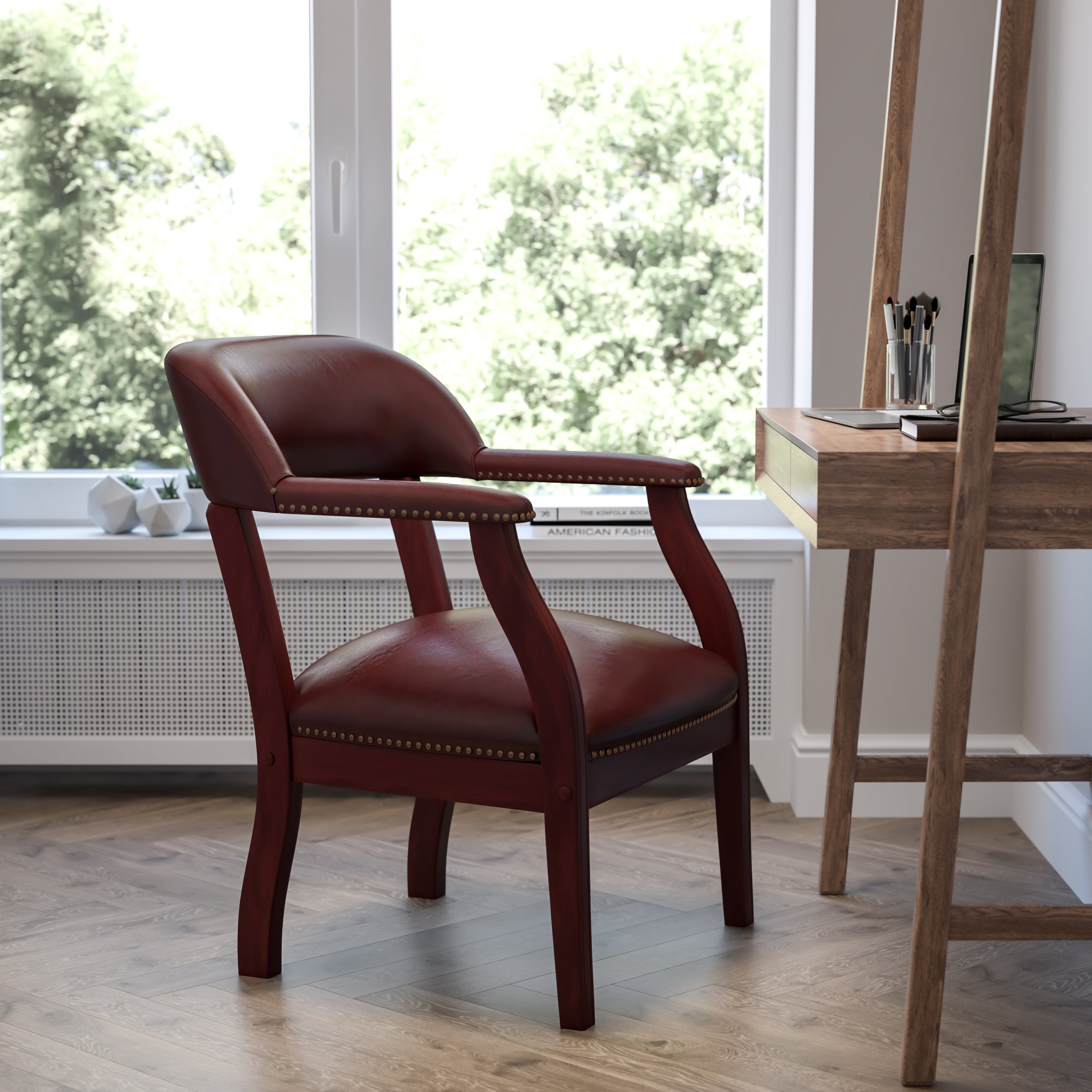 Premium Traditional Vinyl Conference Chair with Elegant Nailhead Trim - Perfect for Office Meetings, Executive Suites & Home Offices