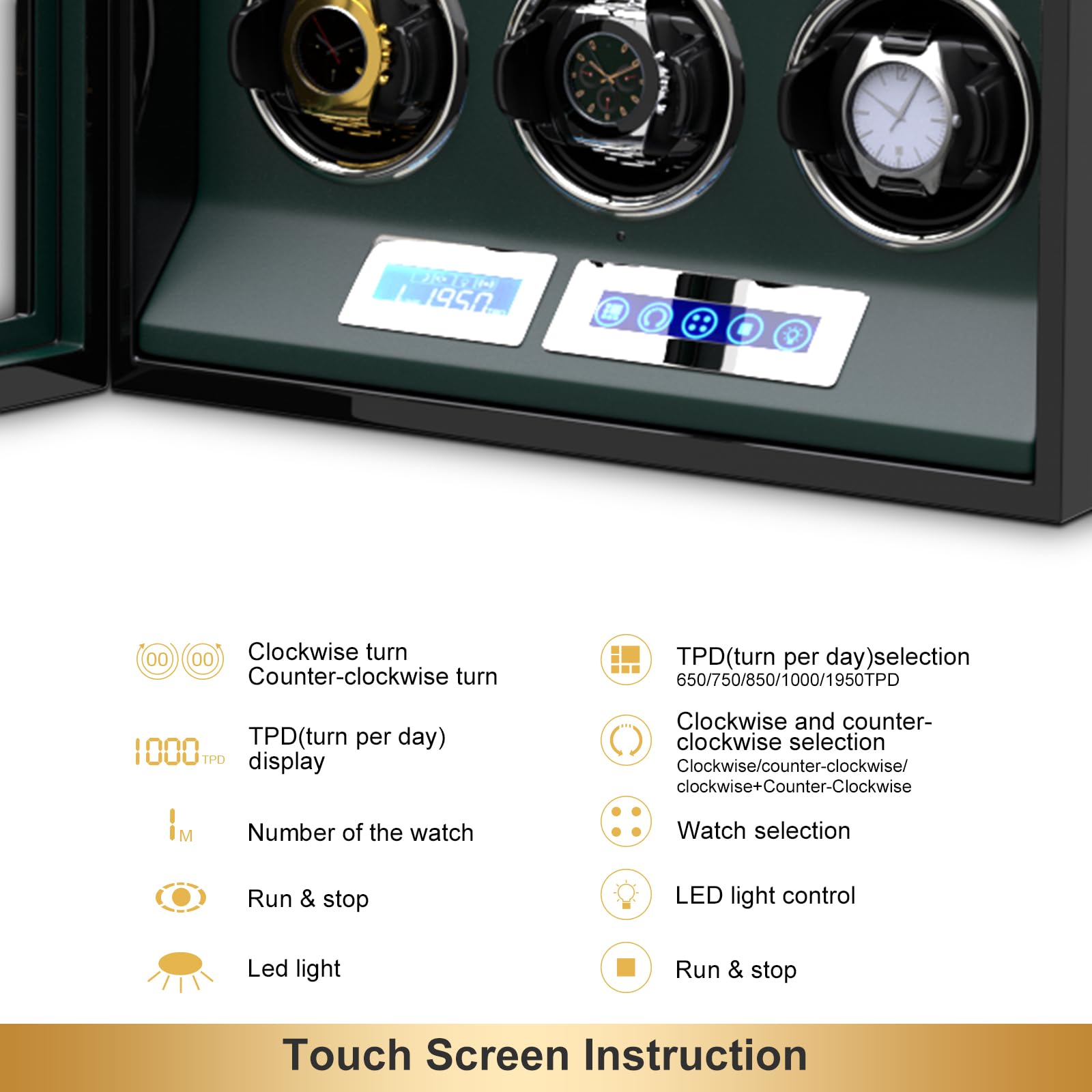 DUKWIN Automatic Watch Winder with LCD Touch Screen & Remote Control - Holds 9/12 Watches | Luxury Watch Storage Case for Men | Perfect for Travel, Office & Home Display