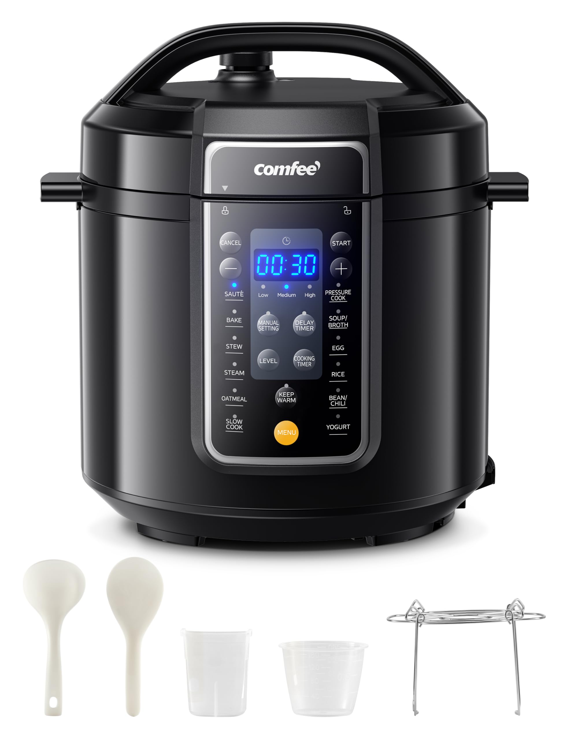COMFEE' 9-in-1 Electric Pressure Cooker with 13 Presets - 6 Quart Multi-Cooker for Instant Pot, Slow Cooking, Rice, Steaming, Sautéing & Yogurt Making - Non-Stick Aluminum Inner Pot (Black) - Perfect for Family Dinners, Meal Prep & Healthy Cooking