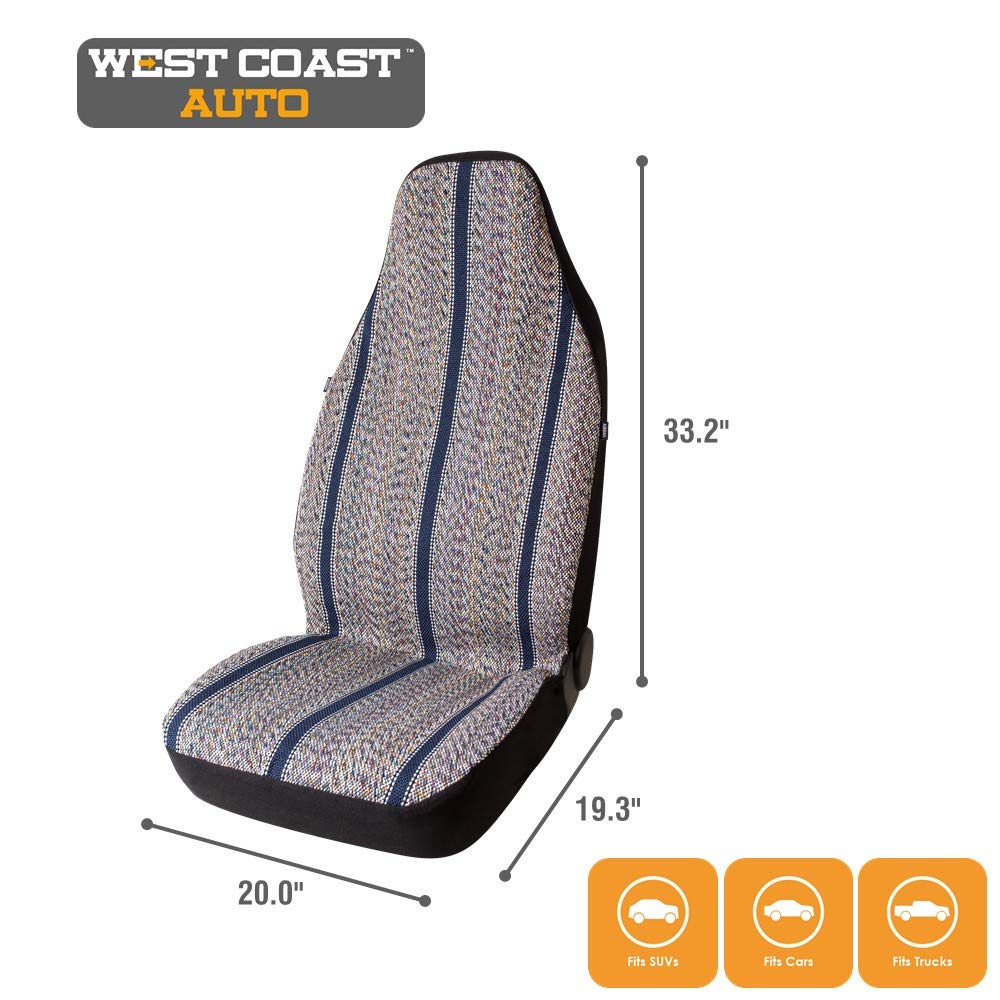 Baja Blanket Bucket Seat Covers for Car, Truck, Van & SUV - Airbag Compatible Universal Fit (2-Piece Set, Blue) - Perfect for Road Trips, Camping & Outdoor Adventures