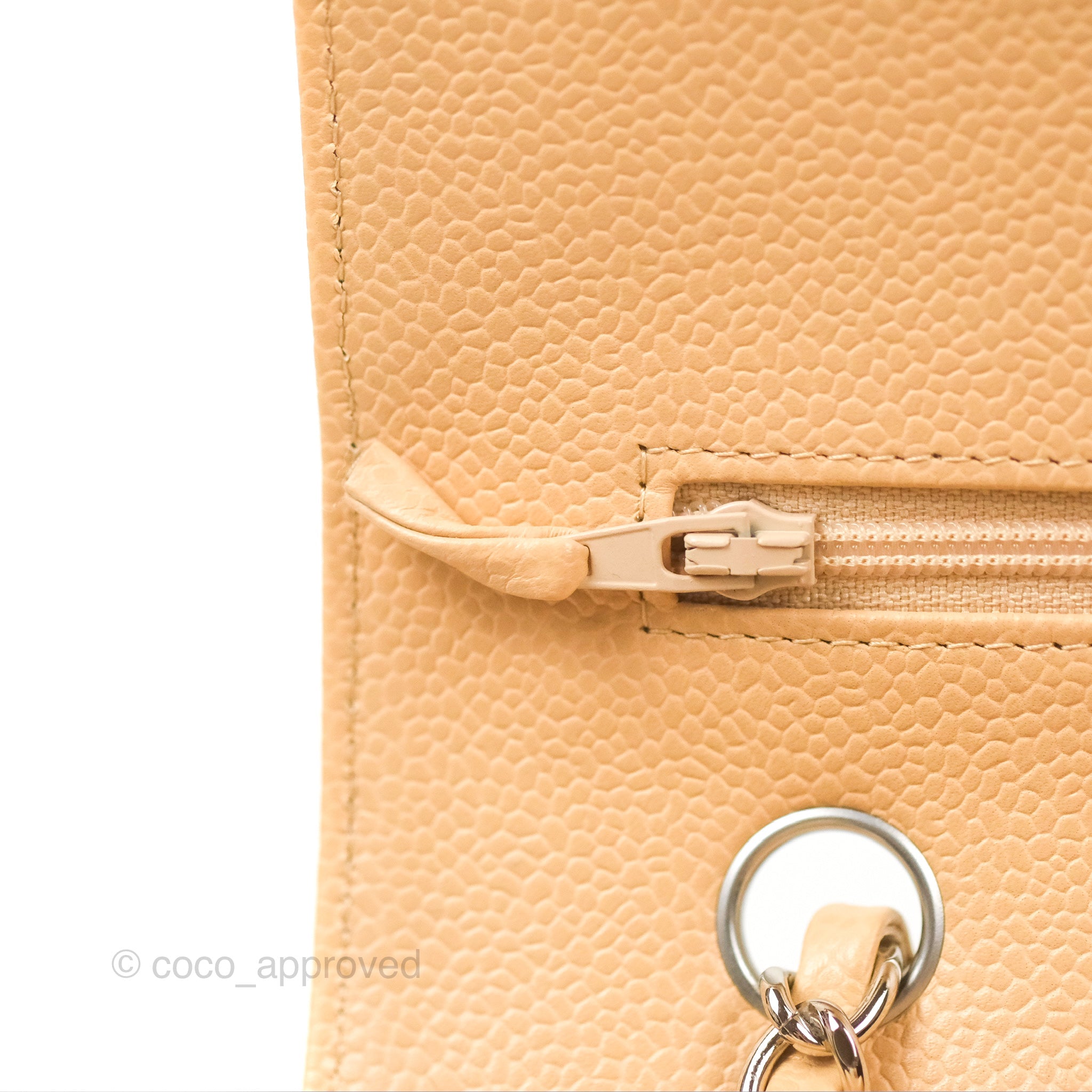 Chanel Classic Medium Double Flap Bag Quilted Beige Caviar Leather with Silver Hardware - Luxury Designer Handbag for Women, Perfect for Work, Evening & Special Occasions