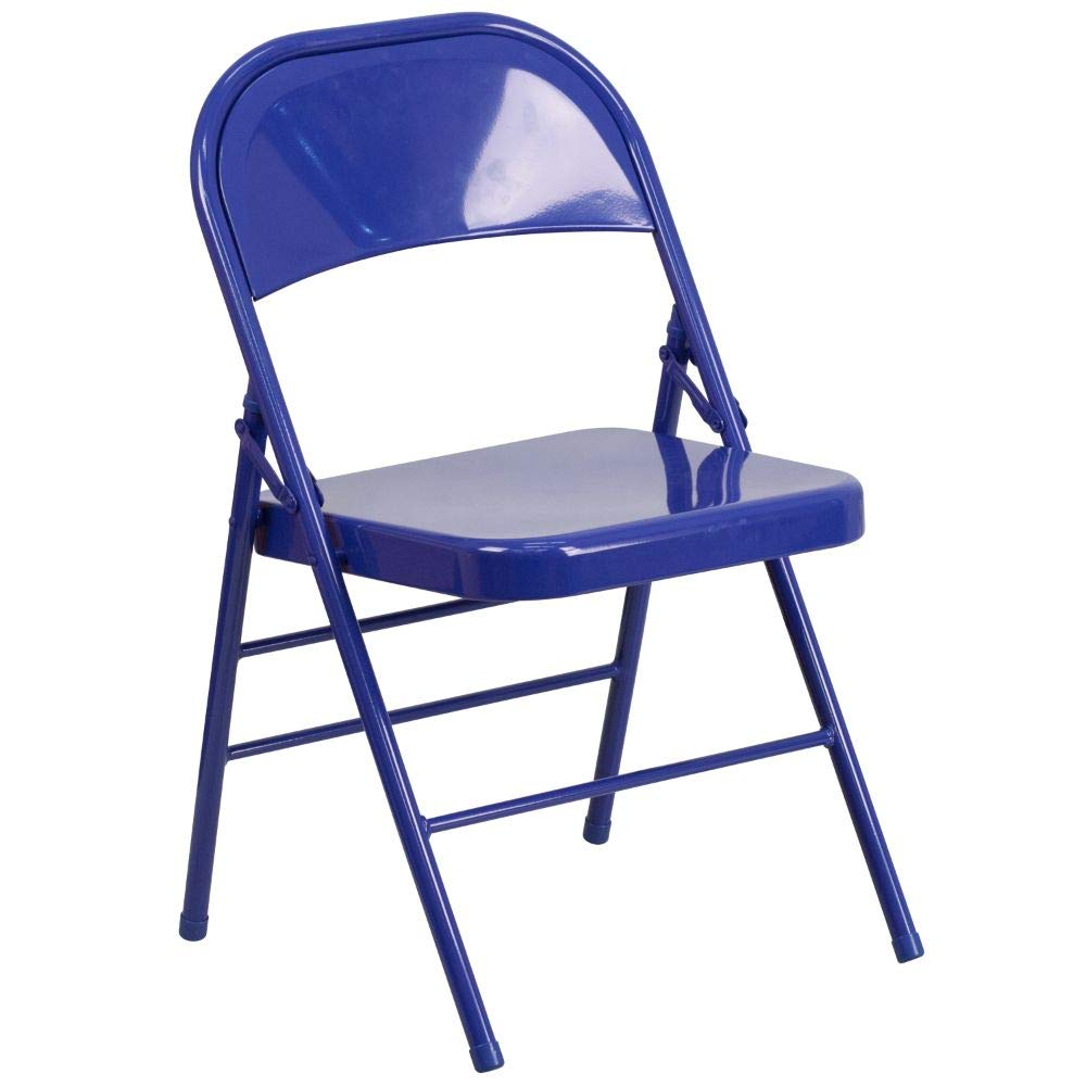 Flash Furniture 2-Pack HERCULES COLORBURST Series Cobalt Blue Metal Folding Chairs - Heavy Duty Triple Braced & Double Hinged for Indoor/Outdoor Events, Parties, Weddings, and Banquets