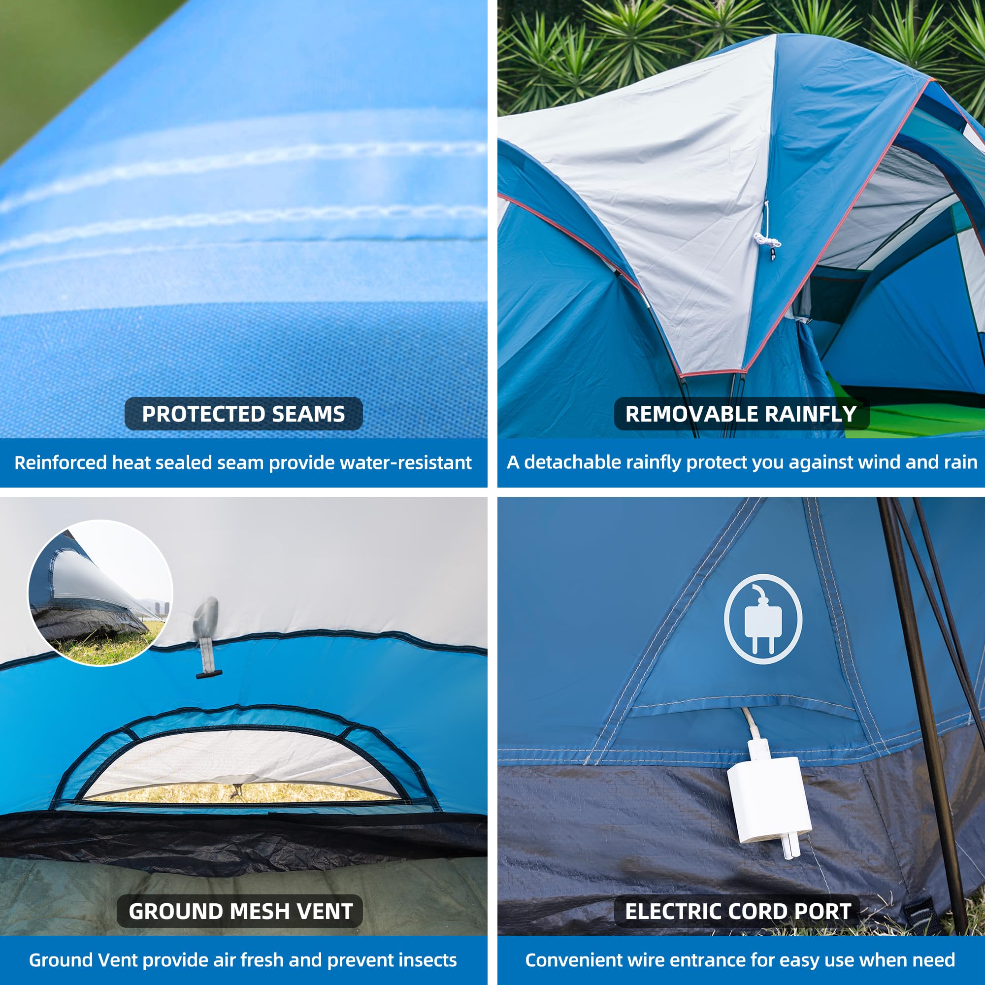 Quick Setup Family Camping Tent - Instant Pop Up Dome Tent for 2-3 or 6 Person Outdoor Use | Water-Resistant Rainfly with Mesh Roof, Door & Windows | Perfect for Backpacking, Beach Trips & Festival Camping
