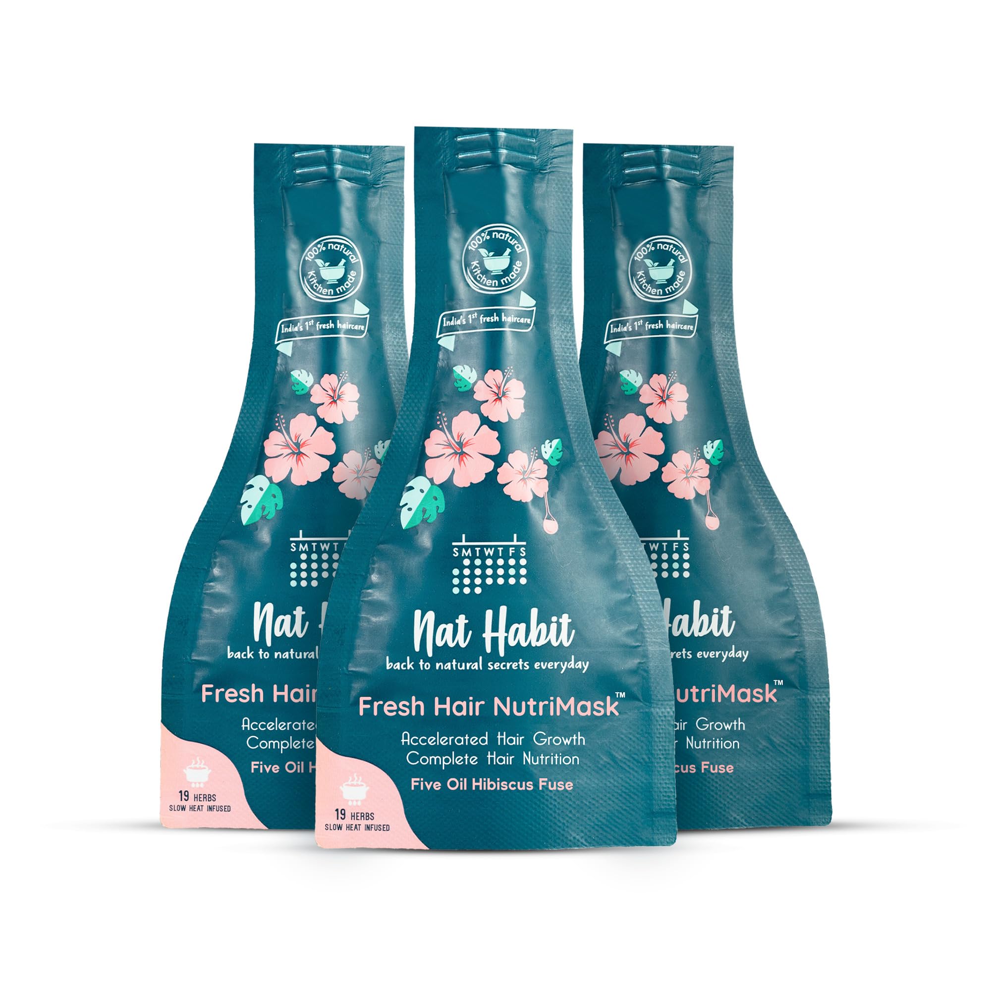 Nat Habit Five Oil Hibiscus NutriMask - Hair Growth Treatment with Hibiscus, Neem & Curry Leaves | Deep Conditioning Mask for Dry, Frizzy Hair | Pack of 3 x 40g | Perfect for Damaged Hair Repair & Daily Nourishment