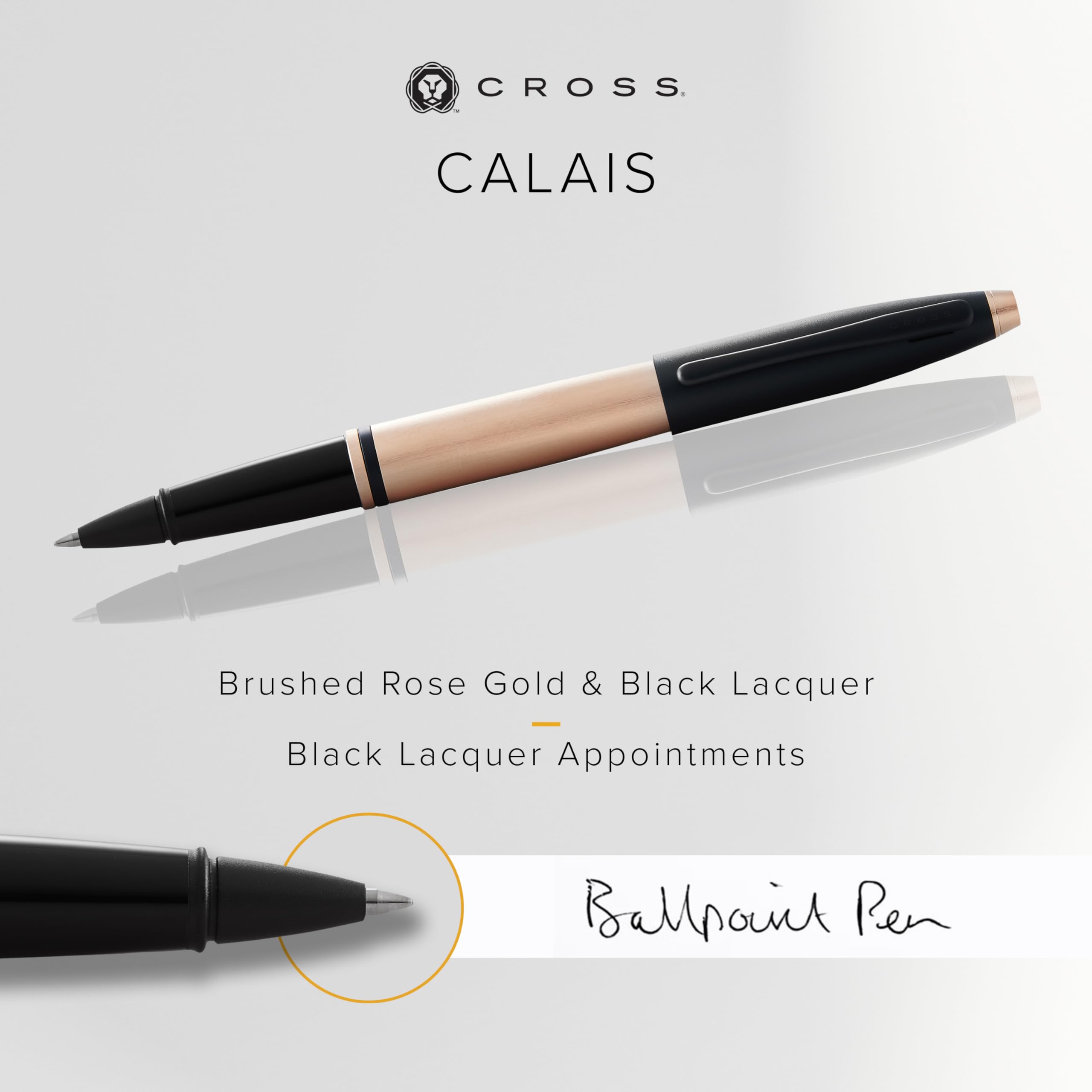 Cross Calais Brushed Rose Gold & Black Lacquer Rollerball Pen - Premium Writing Gift for Professionals, Graduates & Office Use