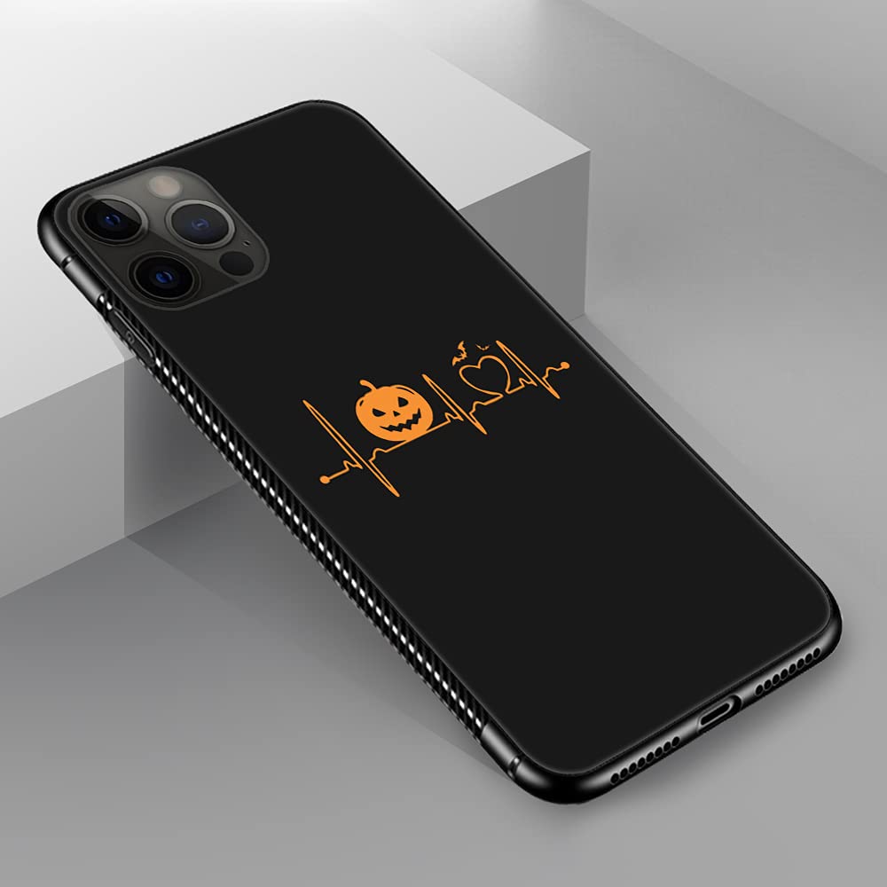 Premium Halloween Pumpkin Heartbeat Design Hard PC Back & Soft TPU Bumper Protective Case for iPhone 12 Pro Max (6.7 Inch) - Shockproof, Non-Slip, Stylish Phone Cover for Women - Perfect for Fall Season, Halloween Parties & Everyday Protection