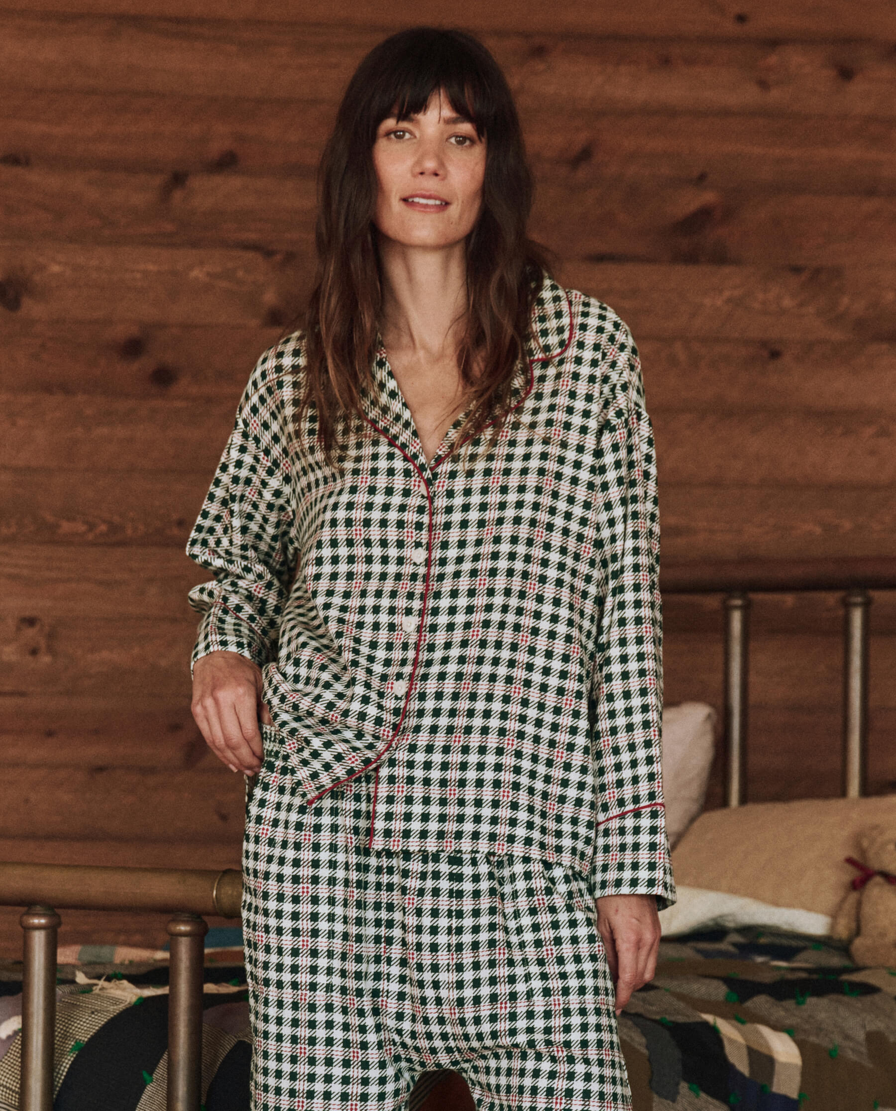 Cozy Winter Pine Plaid Pajama Shirt for Women & Men - Soft Flannel Sleepwear for Cold Nights & Lounging at Home