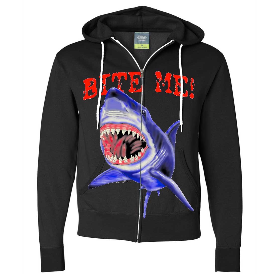 Bite Me Great White Shark Zip-Up Hoodie for Men & Women - Cool Graphic Pullover Sweatshirt for Streetwear, Casual Outfits & Shark Lovers