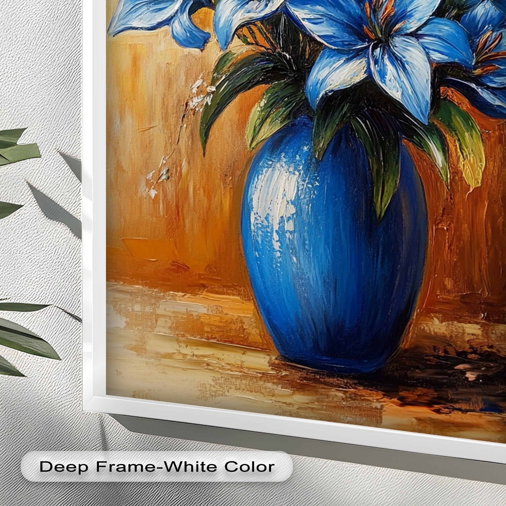 Azure Blossoms in Blue Vase - Hand-Painted Floral Oil Canvas Artwork for Living Room Decor | Wall Art for Home & Office