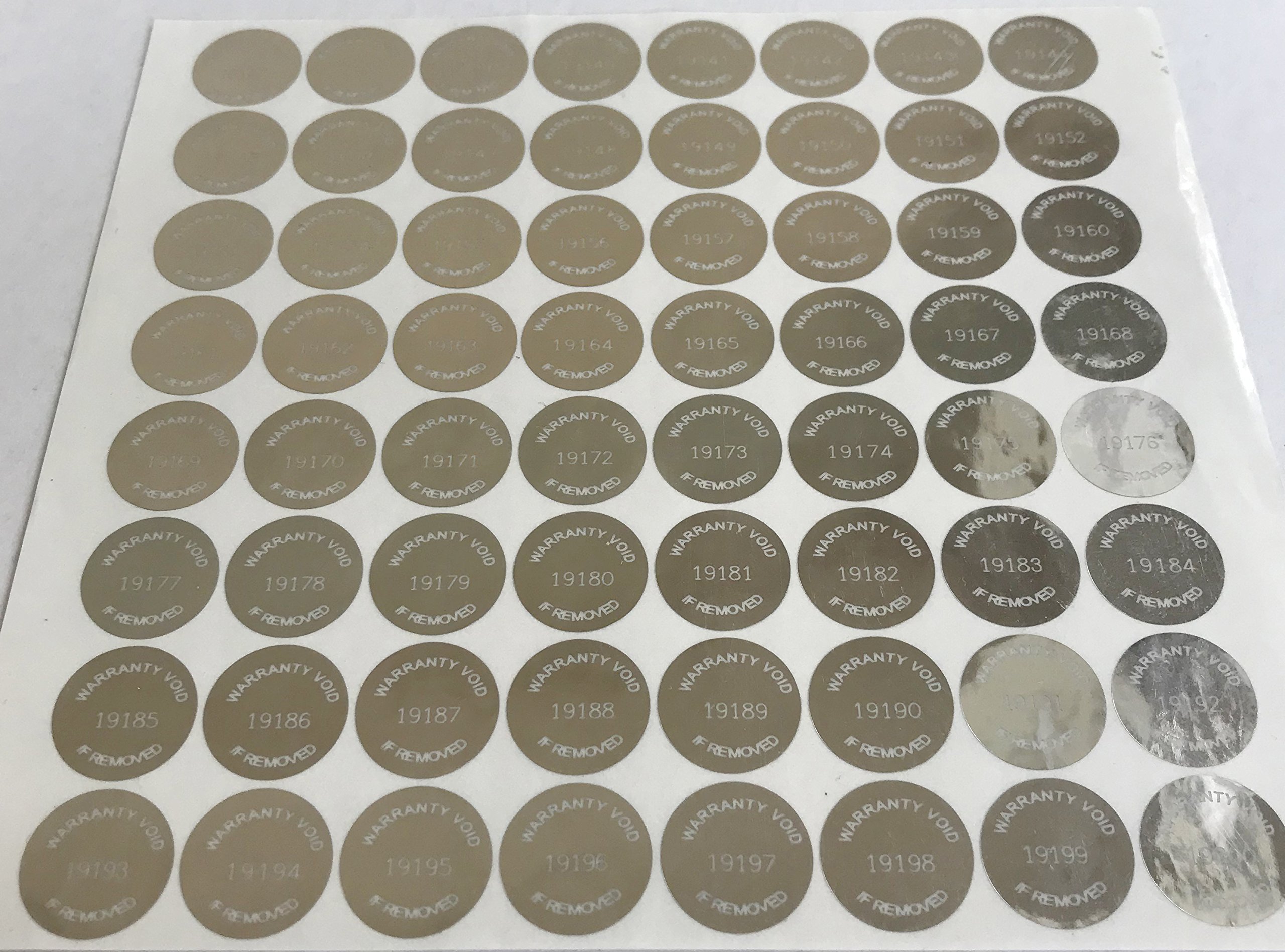 1000 High Security Tamper Evident Warranty Labels - Metallic Silver Round Stickers with Unique Laser Sequential Serial Numbers (0.625