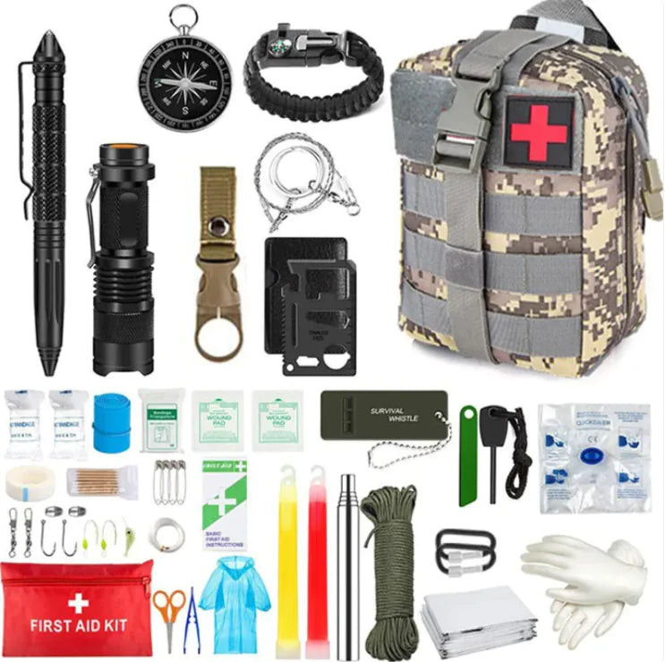 Emergency Survival First Aid Kit - 120-Piece Trauma Medical Supplies for Outdoor, Camping, Hiking & Disaster Preparedness - Compact & Portable for Car, Home & Travel Use