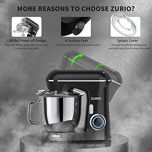 Zurio 6-Quart Stand Mixer - 10-Speed Tilt-Head Electric Kitchen Mixer with Stainless Steel Bowl & Dishwasher-Safe Attachments - Perfect for Baking Cakes, Cookies, Bread & More at Home