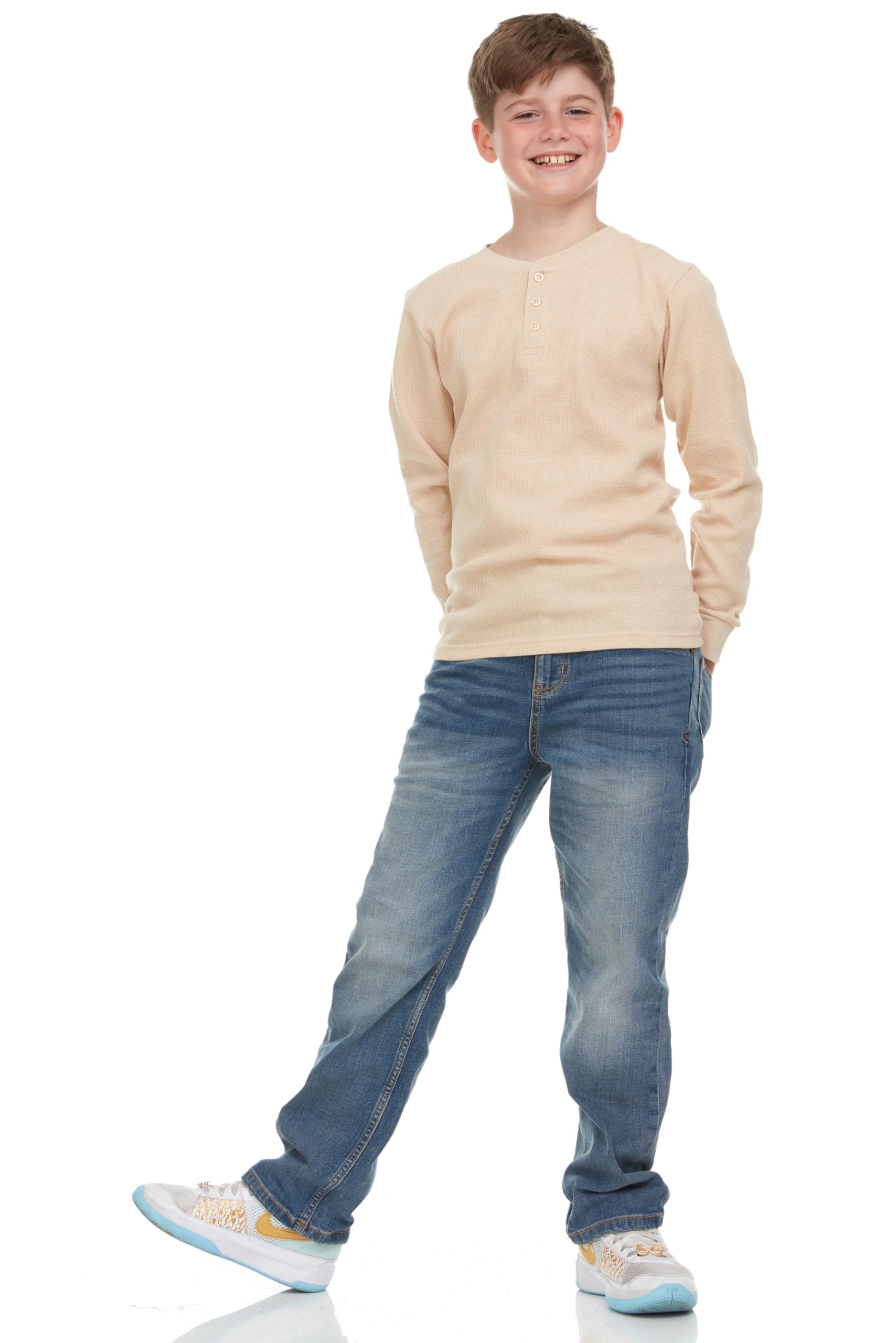 Boys' 2-Pack Thermal Henley Shirts | Warm & Breathable Long Sleeve Tops for Kids Ages 4-18 | Perfect for School, Outdoor Play & Winter Activities