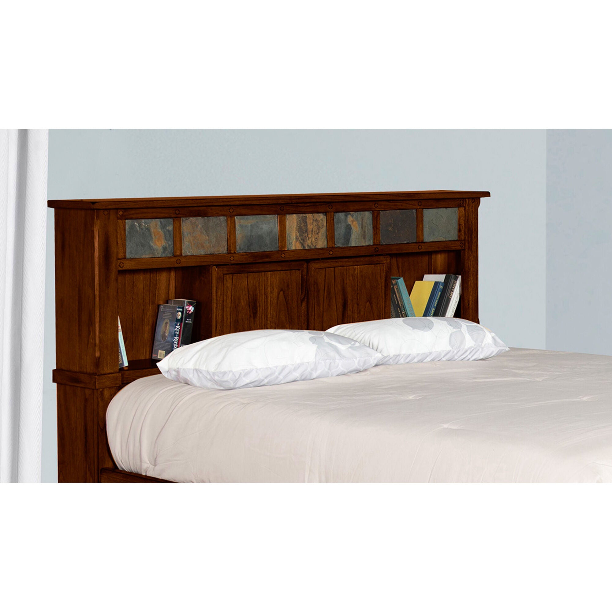 Santa Fe Bookcase Headboard - Stylish Wooden Bed Frame with Storage Shelves for Bedroom, Living Room, or Dorm Decor