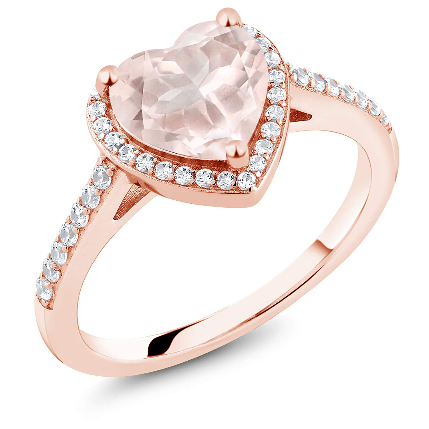 18K Rose Gold Plated Silver Ring with Genuine Rose Quartz & Zirconia - Elegant Gemstone Jewelry for Women, Perfect for Valentine's Day Gifts, Anniversary Presents & Special Occasions