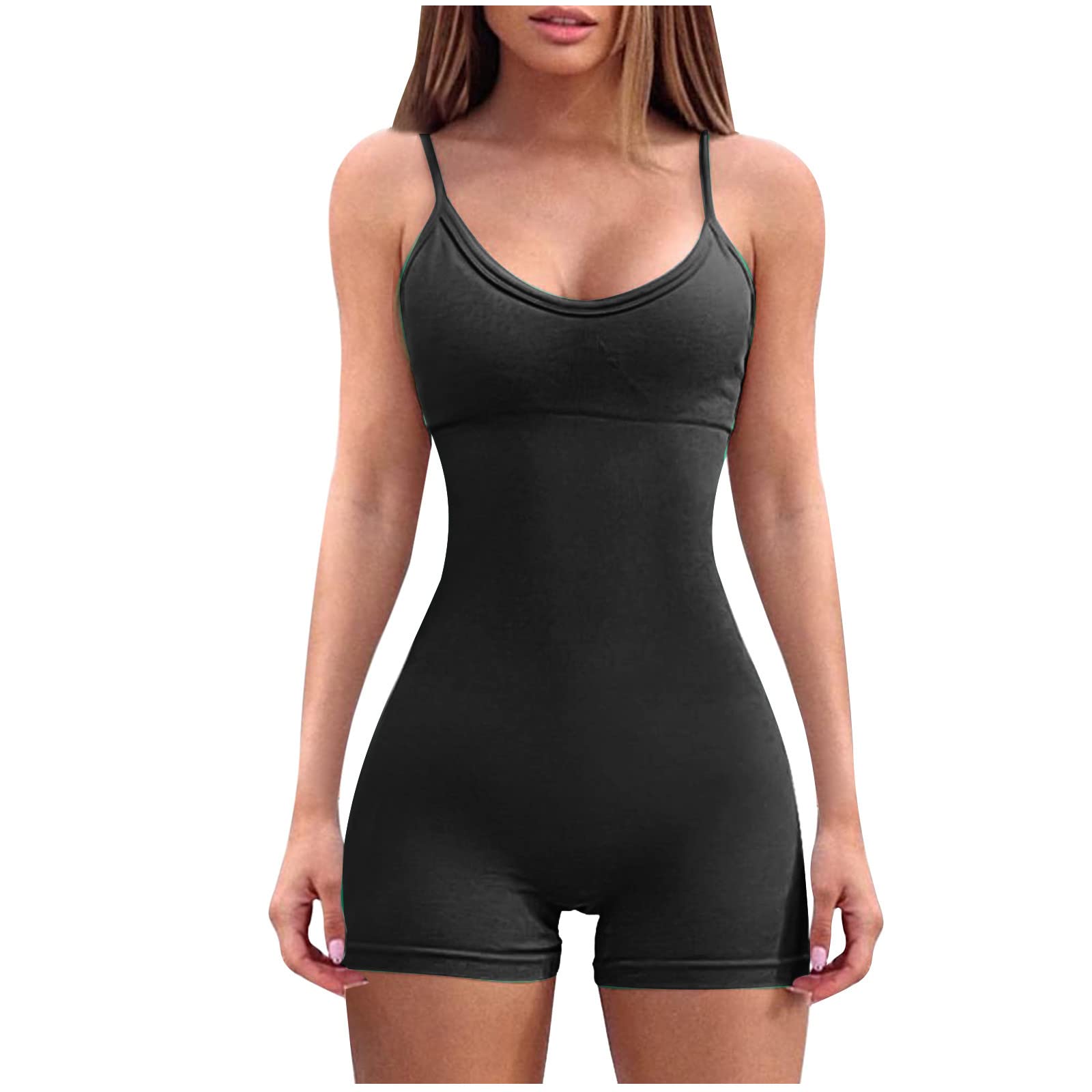 Women's Ribbed Yoga Jumpsuit - Stretchy Bodycon One Piece Romper with Square Neck & Shorts | Perfect for Yoga, Workouts, and Casual Wear
