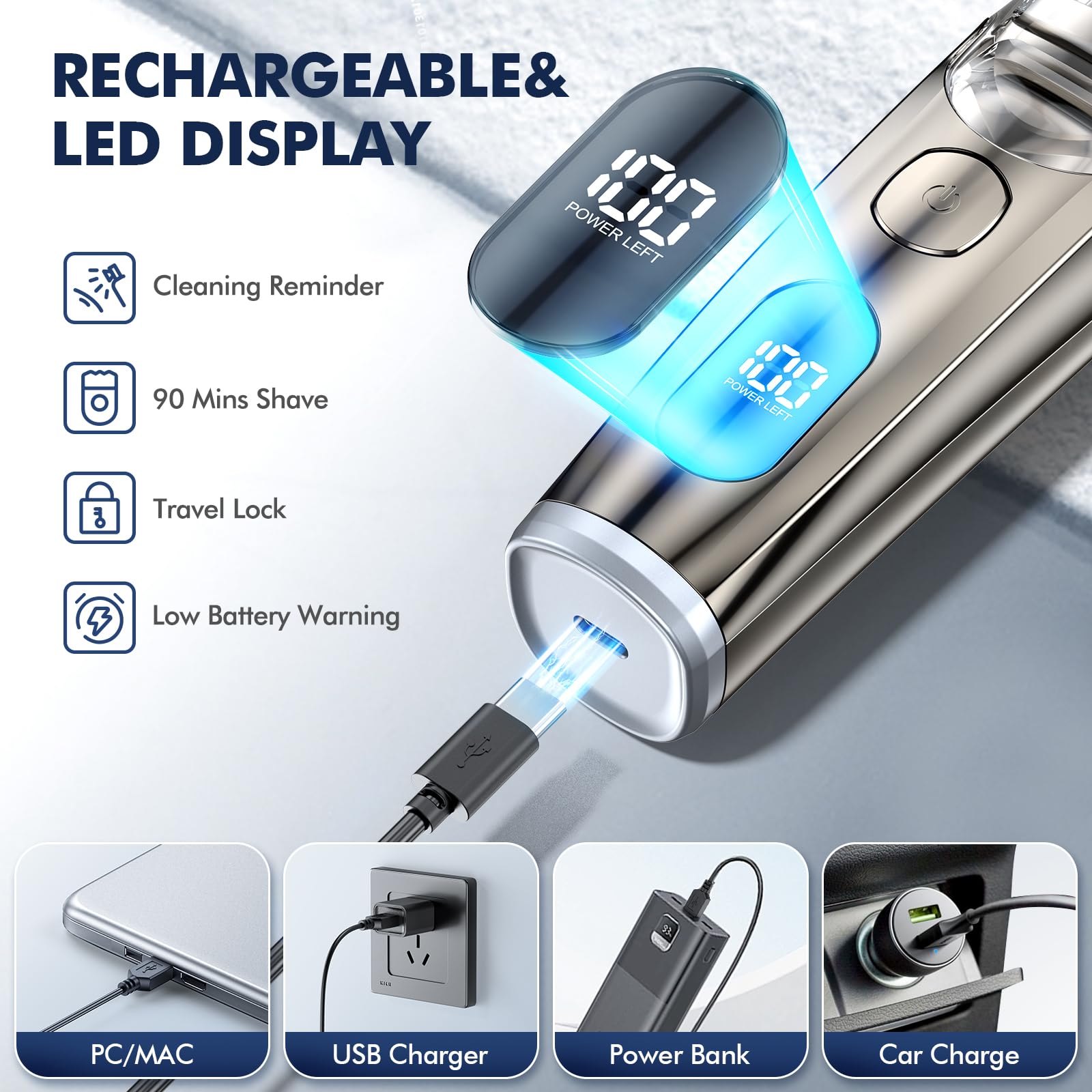 **Upgraded Men's Vacuum Beard Trimmer - Adjustable Length with 2 Combs, Electric Shaver for Beard, Mustache & Stubble, Waterproof & Easy Rinse, High Precision Blades for Smooth Skin Fit - Perfect for Travel, Home & Gym Use**