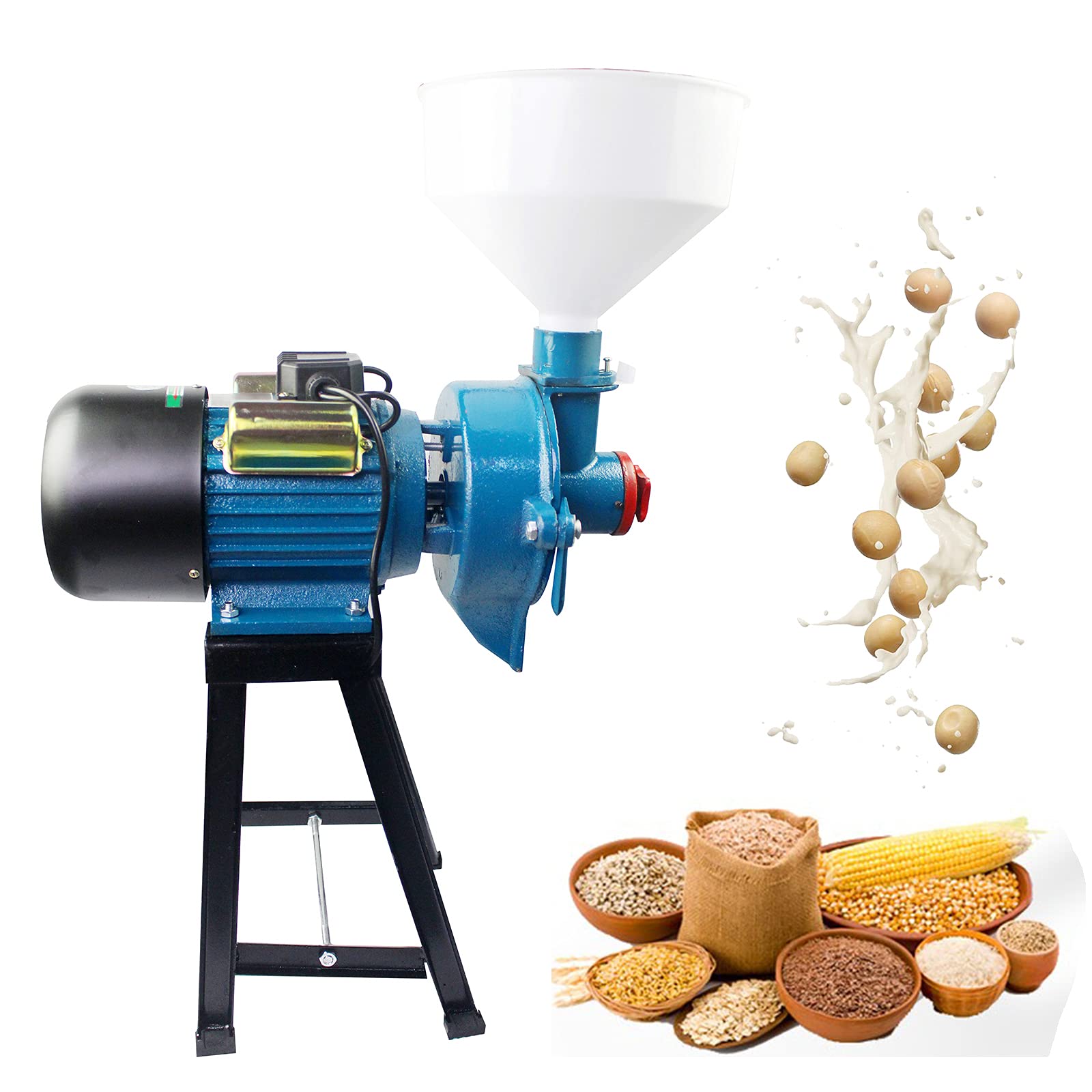 2200W Commercial Electric Grain Mill Grinder - Heavy Duty Wet & Dry Grain Grinding Machine for Corn, Wheat, Flour, Cereal - 110V 1400R/Min with Funnel - Perfect for Home Bakeries, Restaurants & Farm Use
